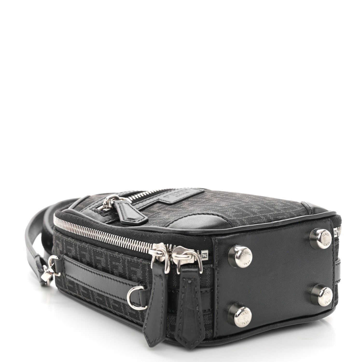 Fendi Recycled Fabric Jacquard Vitello Astro Micro FF Mini Trolley Bag Asfalto Black 4 of 11