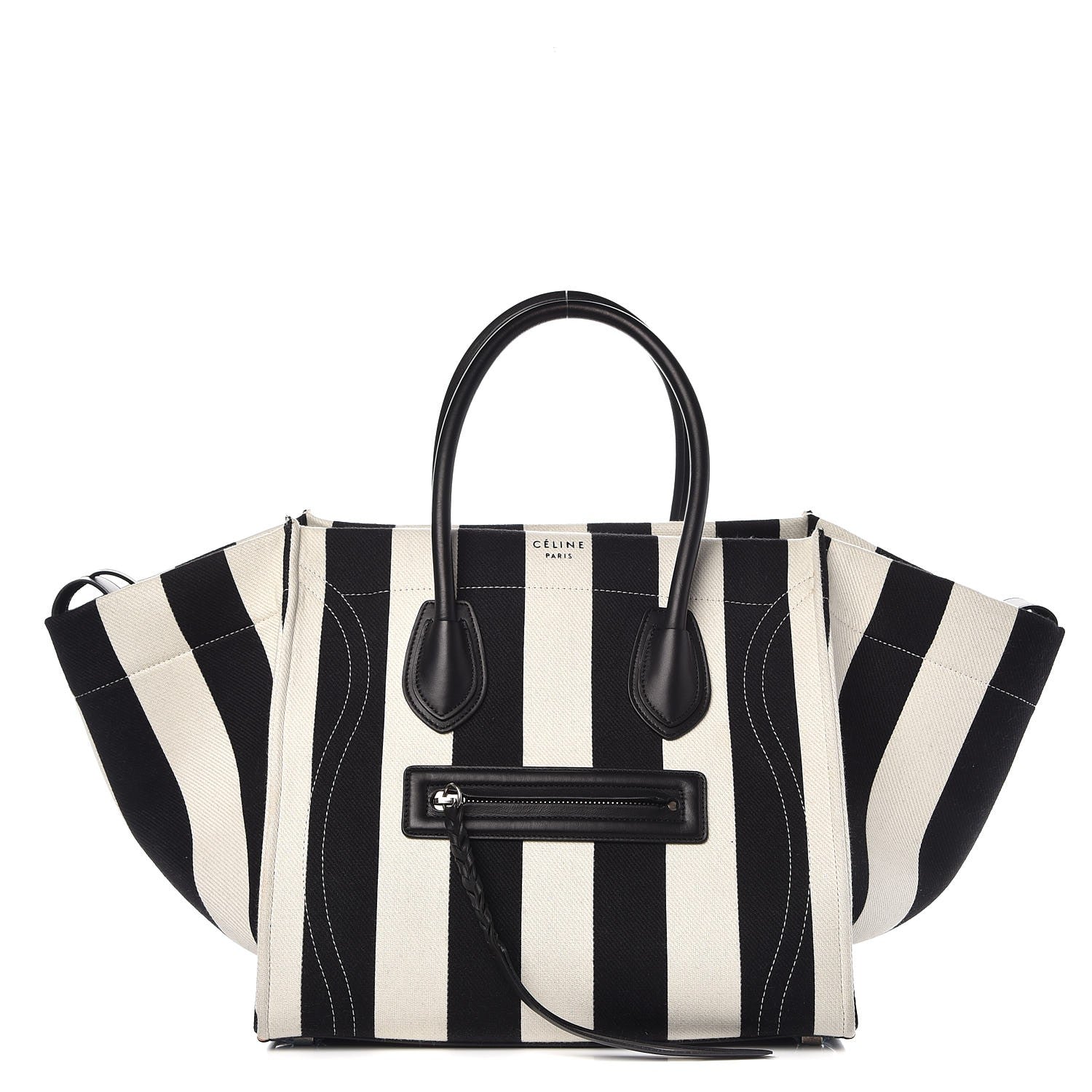 Celine Cotton Canvas Striped Medium Phantom Luggage White Black 1 of 13