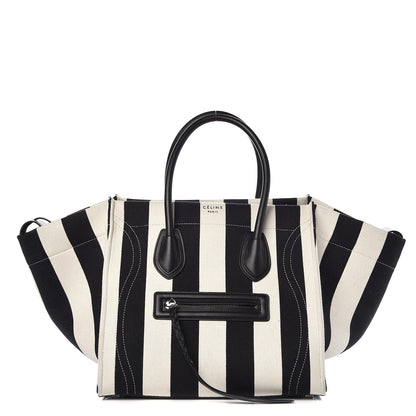 Celine Cotton Canvas Striped Medium Phantom Luggage White Black 1 of 13