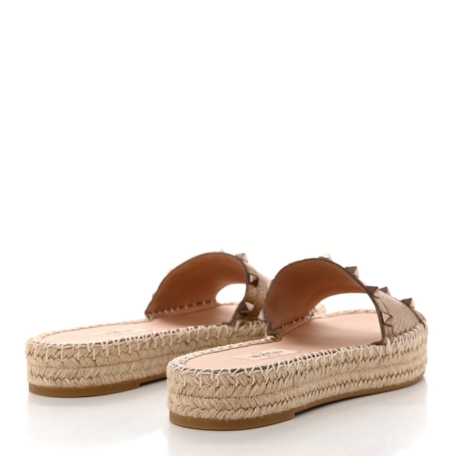Valentino Garavani Metallic Grained Calfskin Rockstud Espadrille Flat Slide Sandals 36 Skin Natural 4 of 10