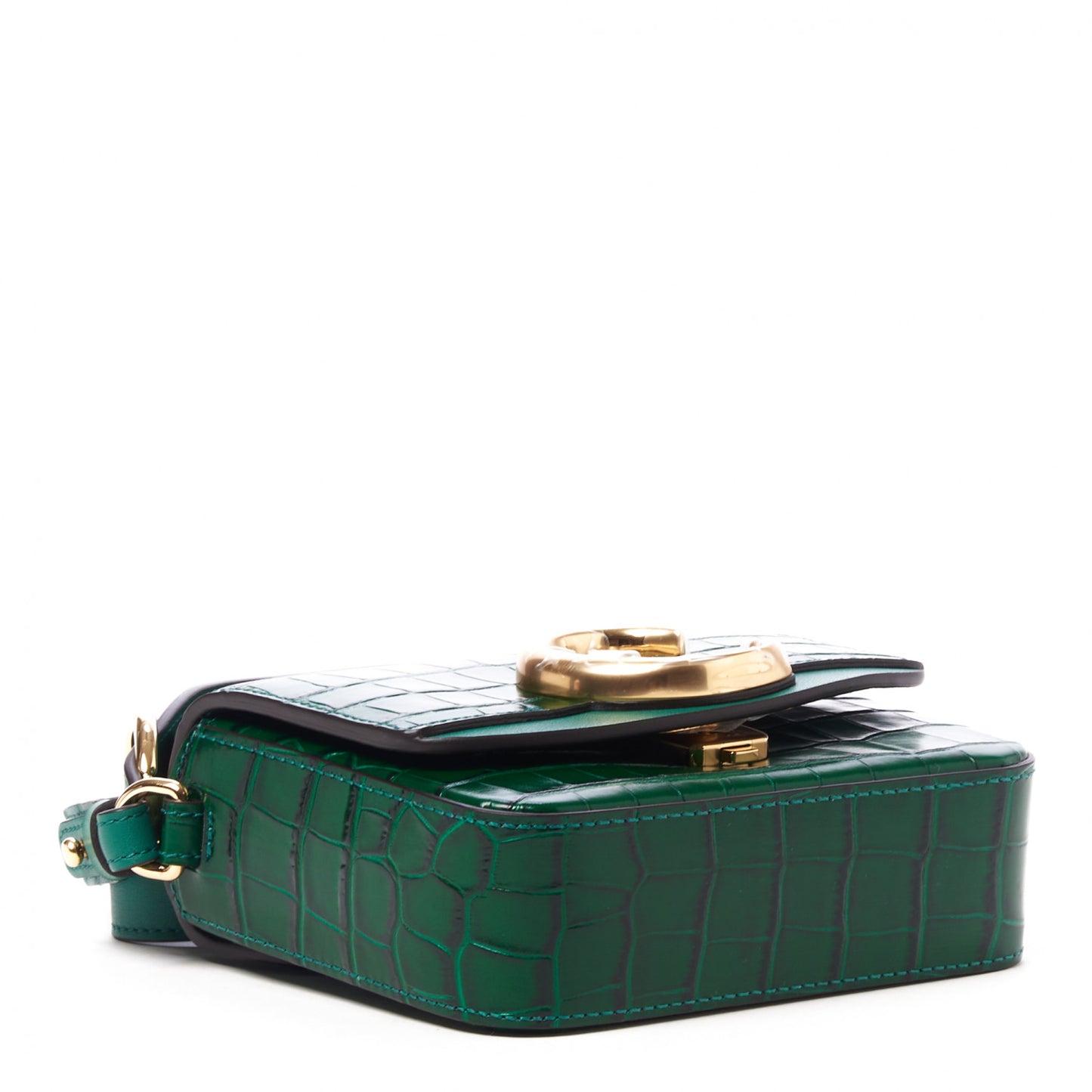 Calfskin Crocodile Embossed Mini C Double Carry Woodsy Green