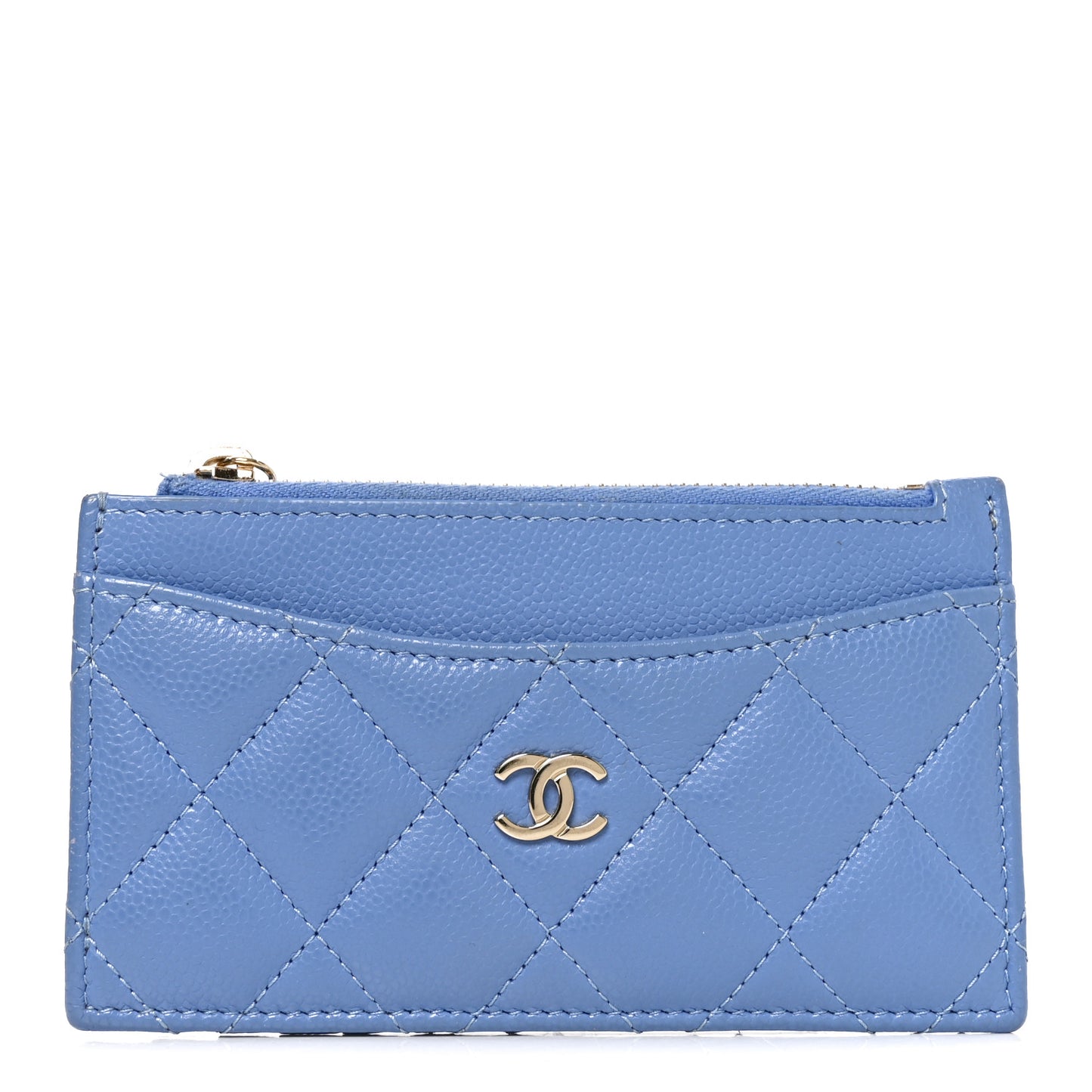 Caviar Quilted CC Zip Card Holder Blue