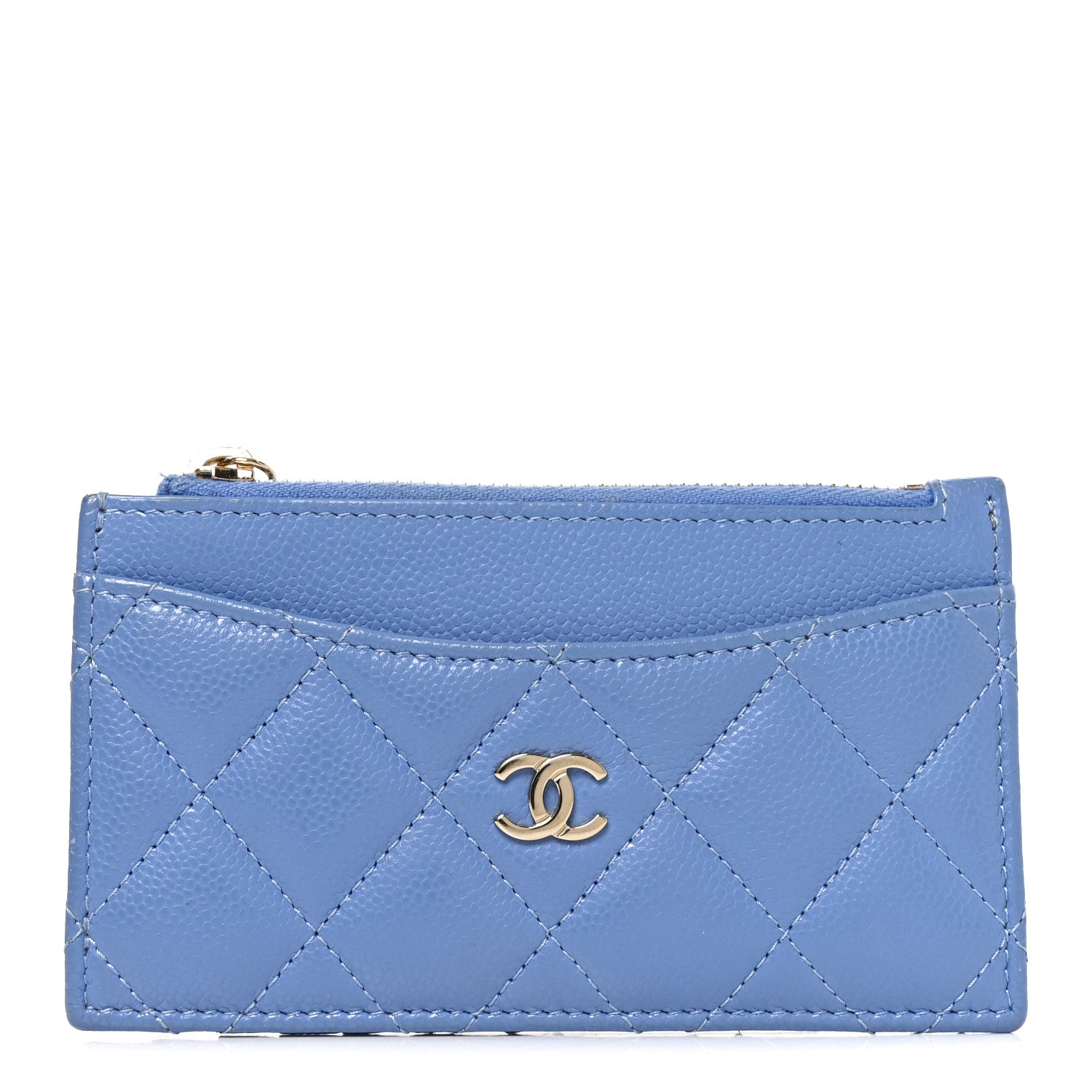 Chanel Caviar Quilted CC Zip Card Holder Blue 1 of 7
