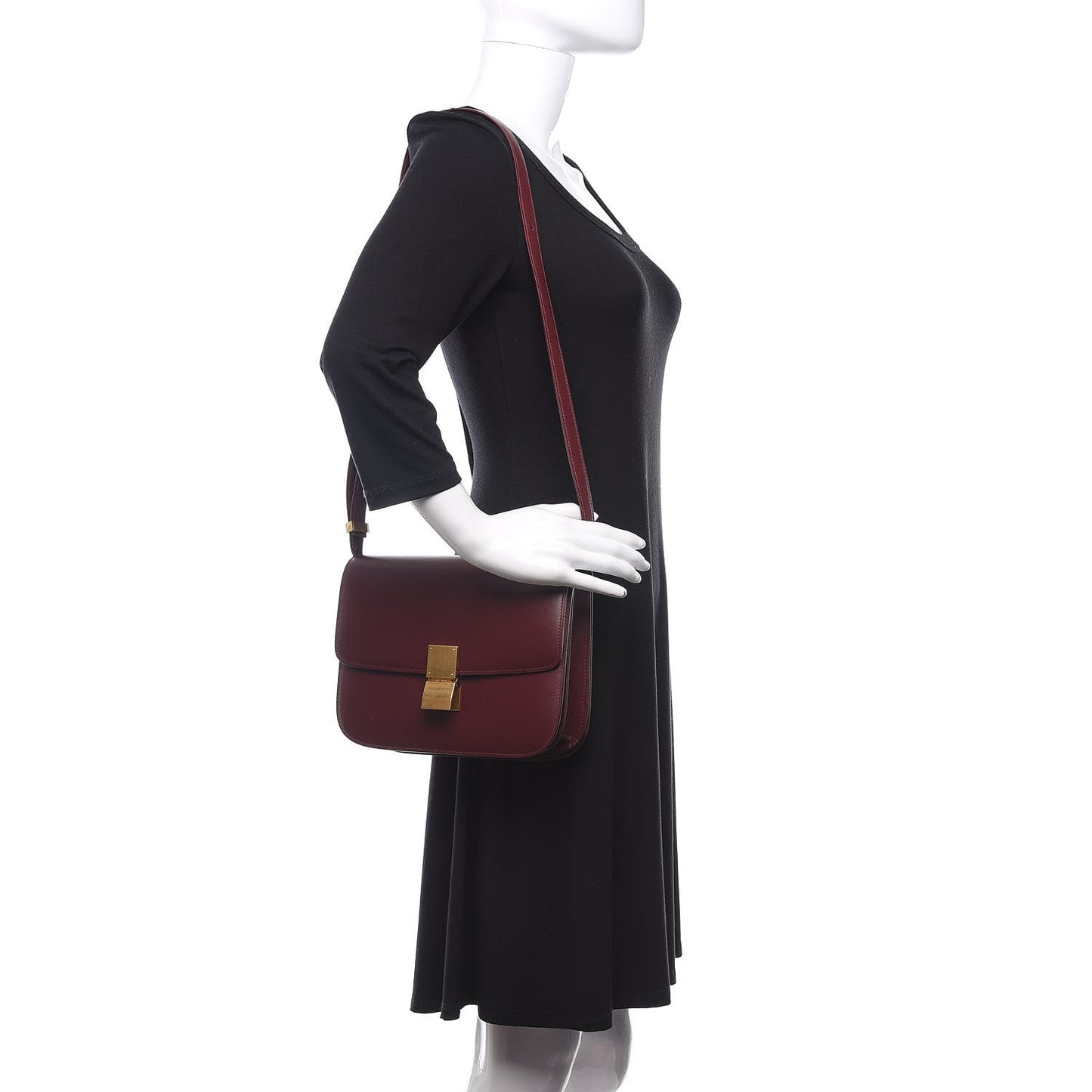 Box Calfskin Medium Classic Box Flap Bag Burgundy