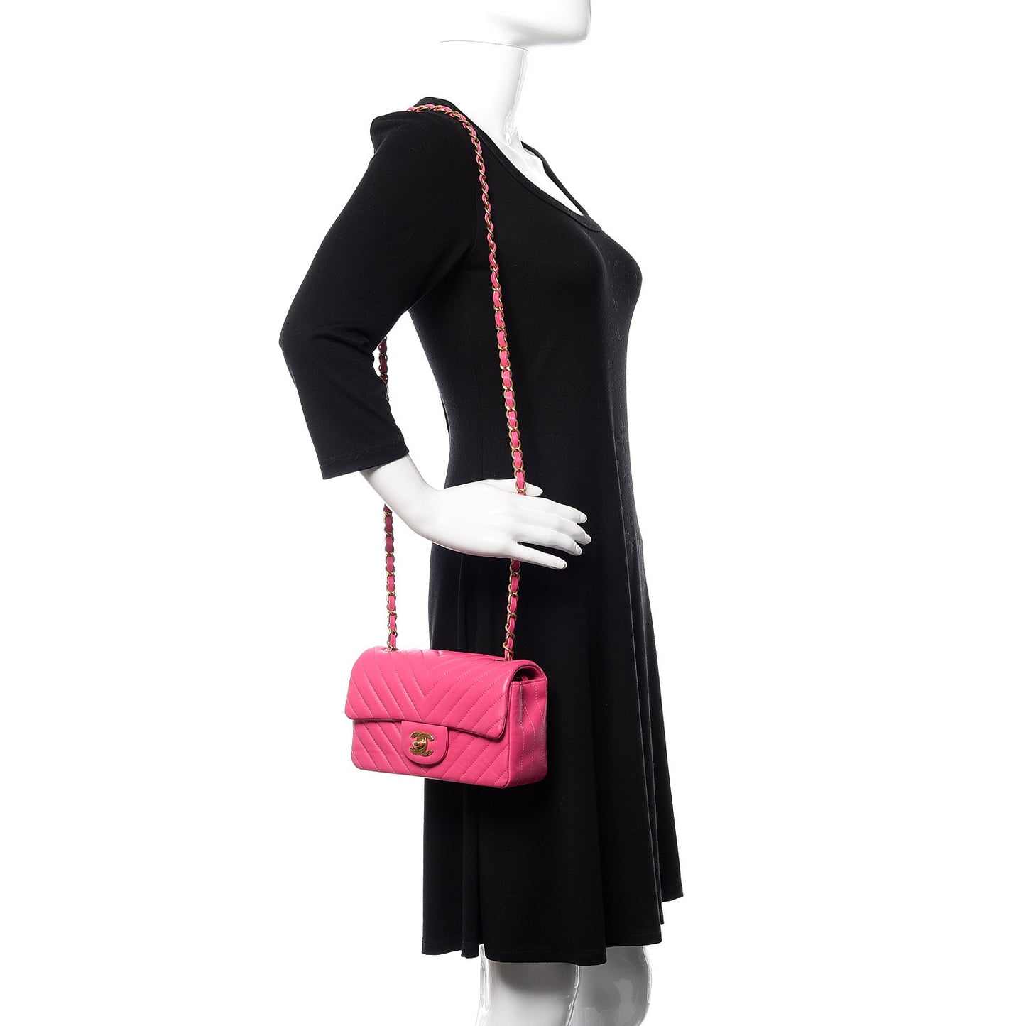 Lambskin Chevron Quilted Mini Rectangular Flap Pink