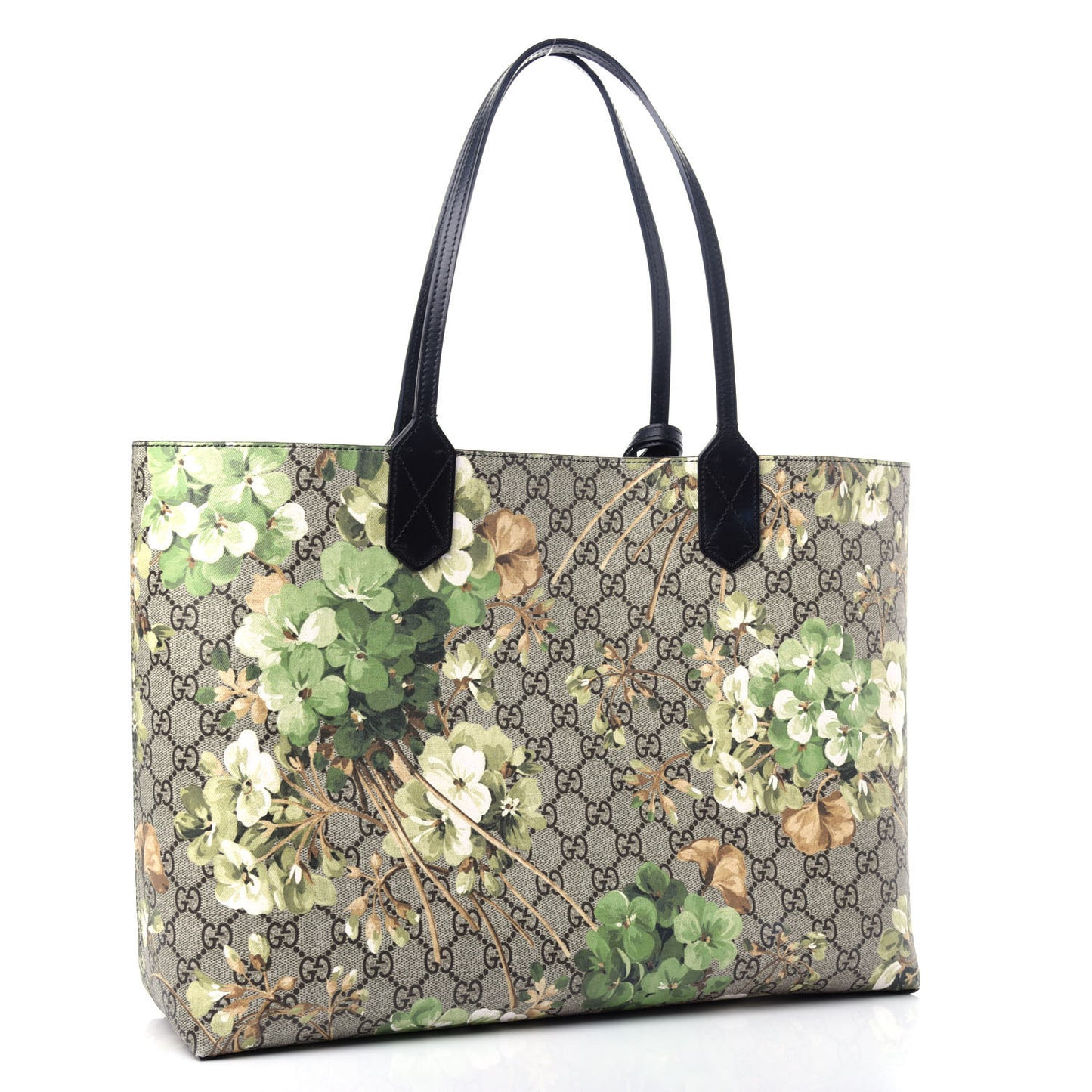 GG Supreme Monogram Blooms Medium Reversible Tote Beige New Military Black