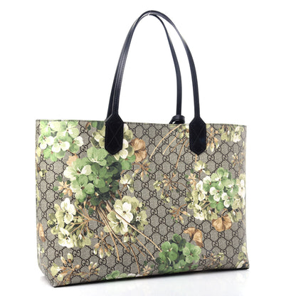 Gucci GG Supreme Monogram Blooms Medium Reversible Tote Beige New Military Black 4 of 11