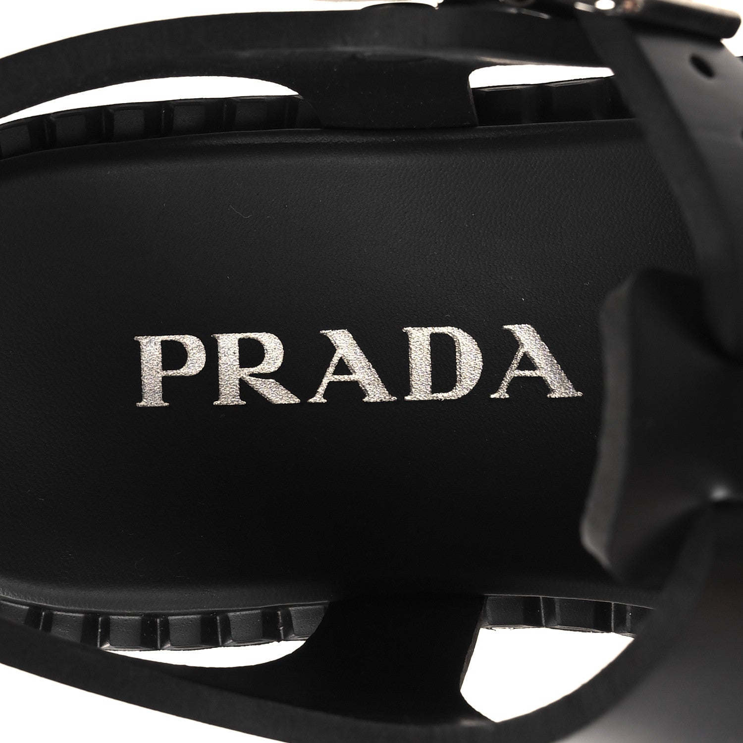 Prada Foam Rubber Metal Triangle Logo 50mm Cage Sandals 38 Black 7 of 9