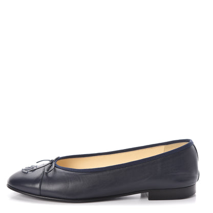 Chanel Calfskin CC Cap Toe Ballerina Flats 38 Dark Navy 1 of 8