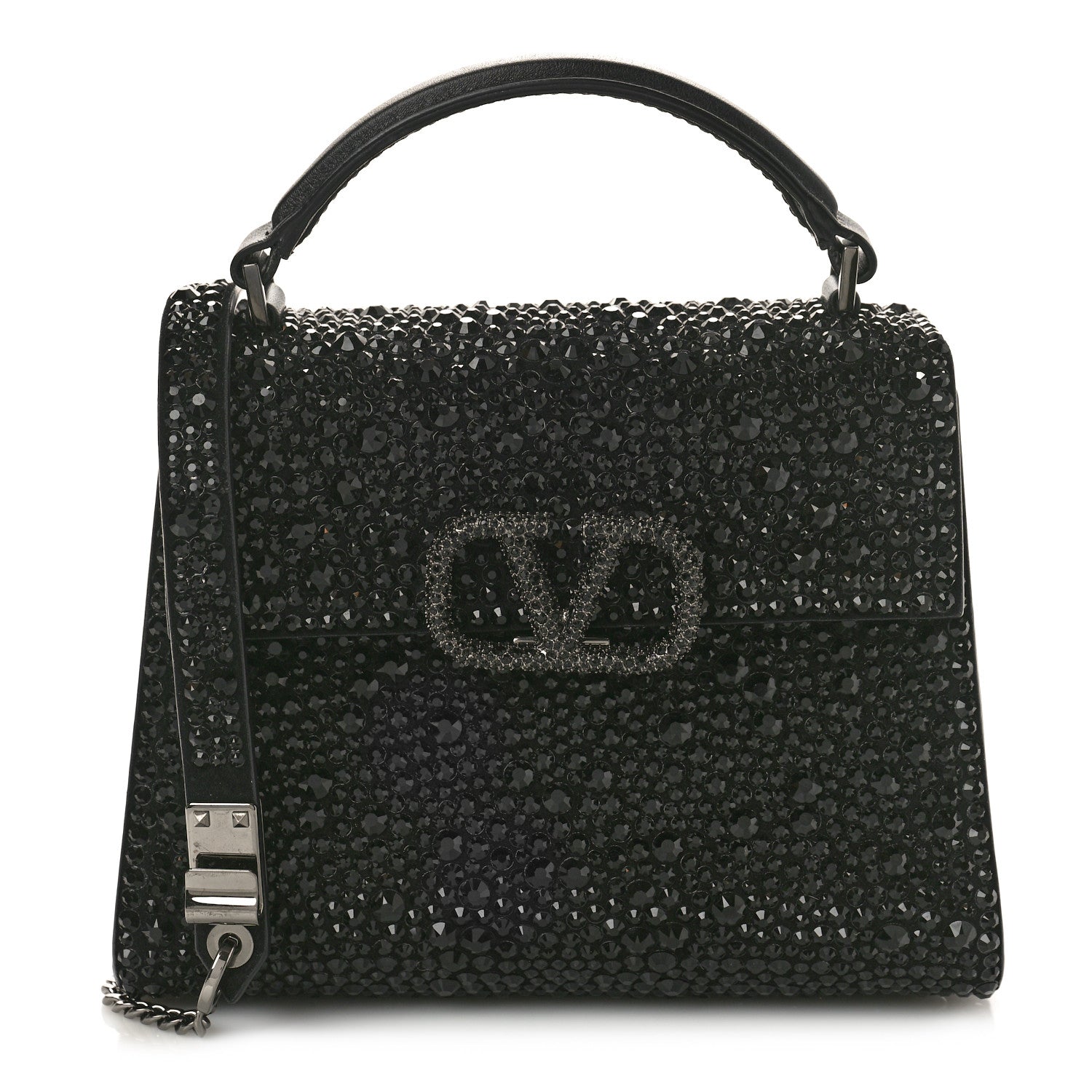 Valentino Garavani Crystal Embroidered Mini Vsling Top Handle Bag Black 1 of 10
