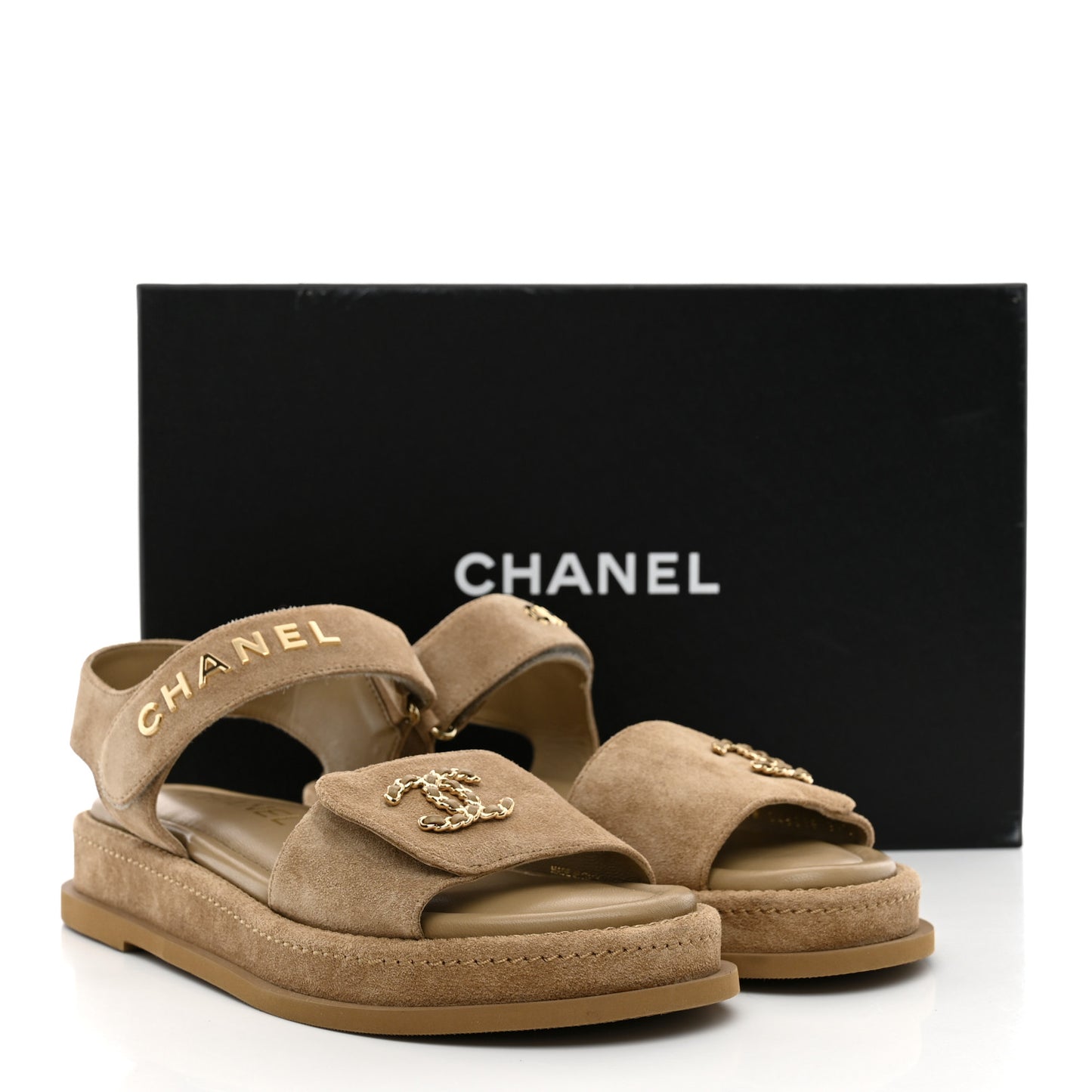 Suede Calfskin Velcro Dad Sandals 37.5 Beige