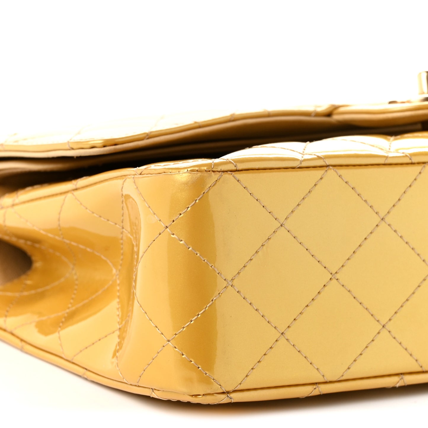Metallic Patent Quilted Medium Double Flap Gold