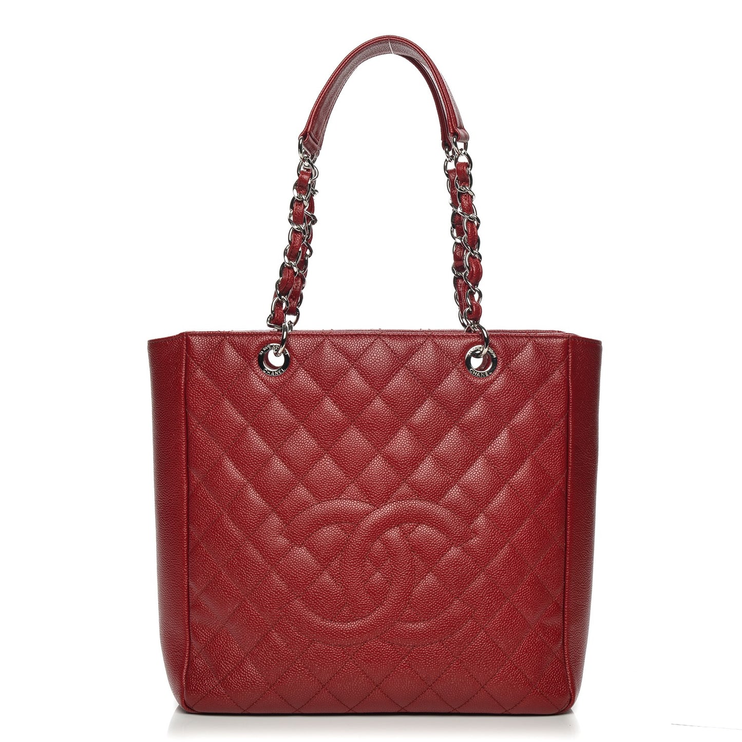 Caviar Quilted Vertical Grand Shopping Tote GST Red