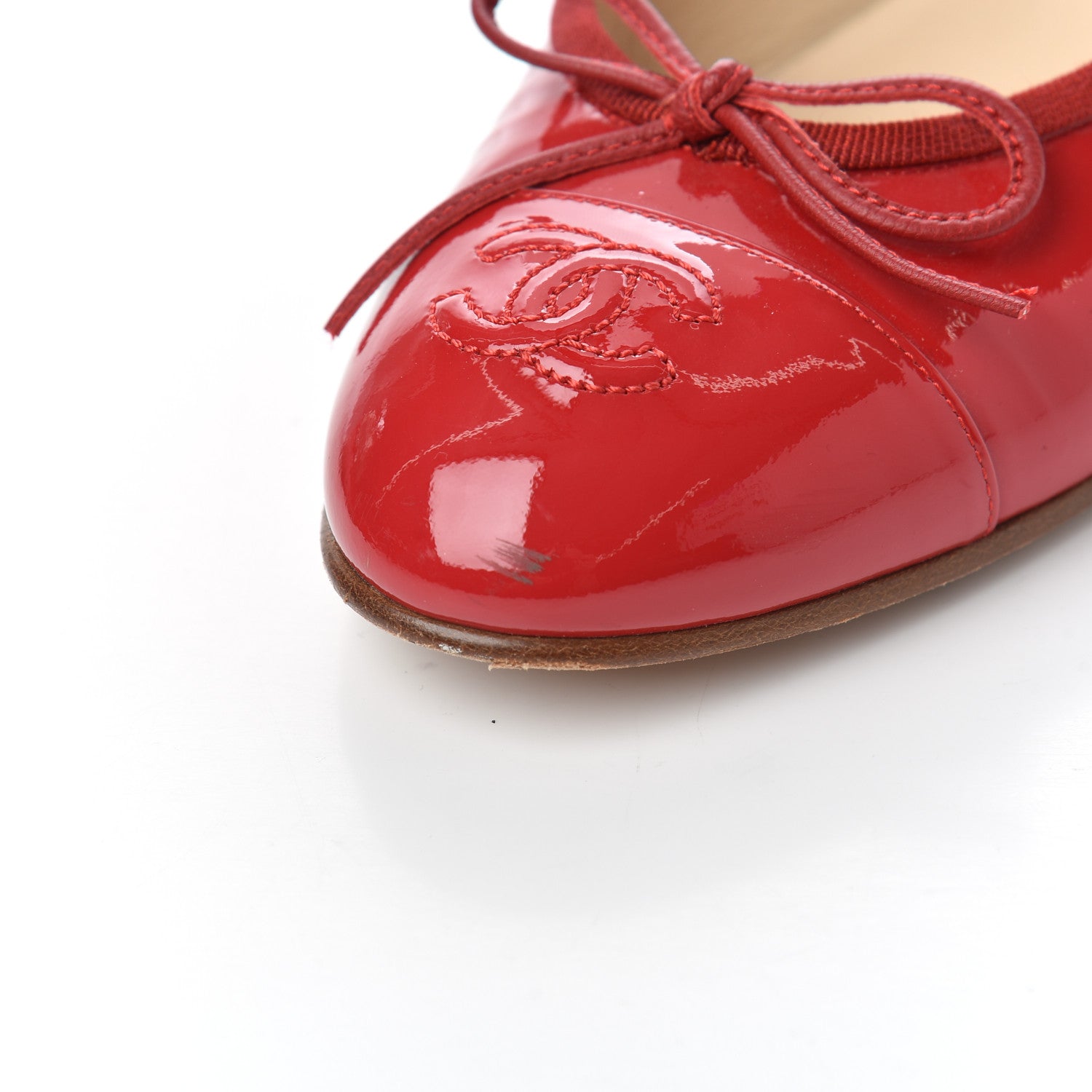 Chanel Patent CC Cap Toe Ballerina Flats 37.5 Red 9 of 17