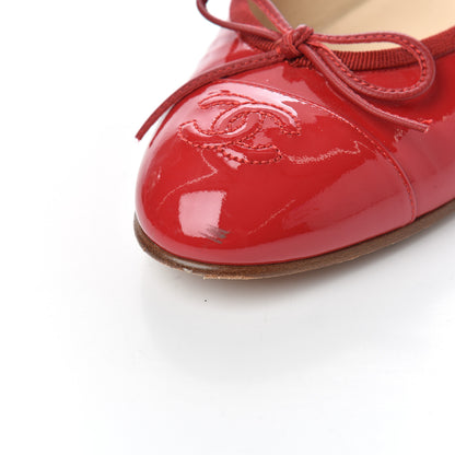 Chanel Patent CC Cap Toe Ballerina Flats 37.5 Red 9 of 17