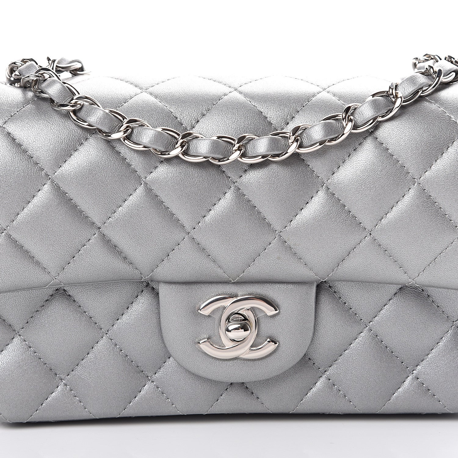 Chanel Metallic Lambskin Quilted Mini Rectangular Flap Silver 7 of 10