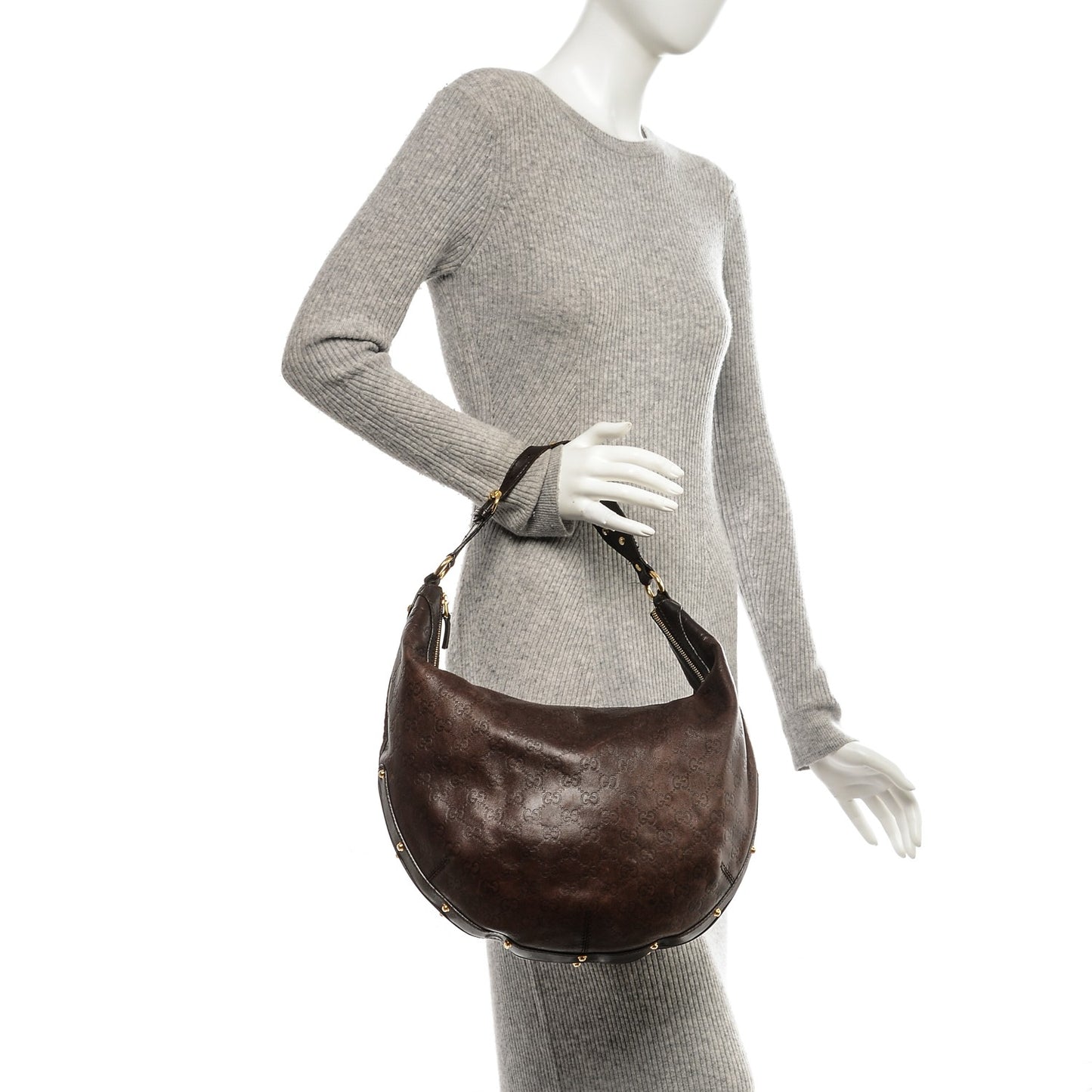 Guccissima Large Biba Hobo Dark Brown