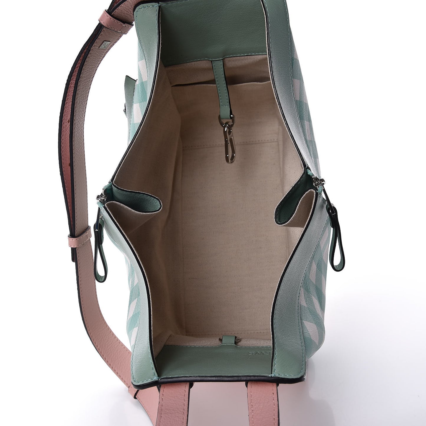 Calfskin Gingham Small Hammock Shoulder Bag Pink Green