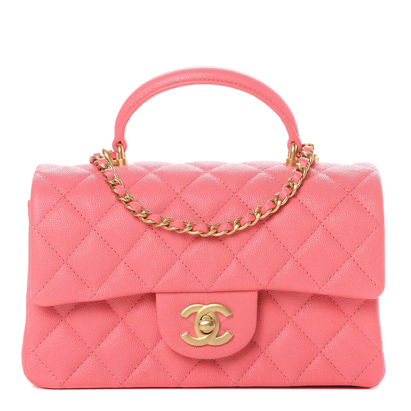 Caviar Quilted Mini Top Handle Rectangular Flap Pink