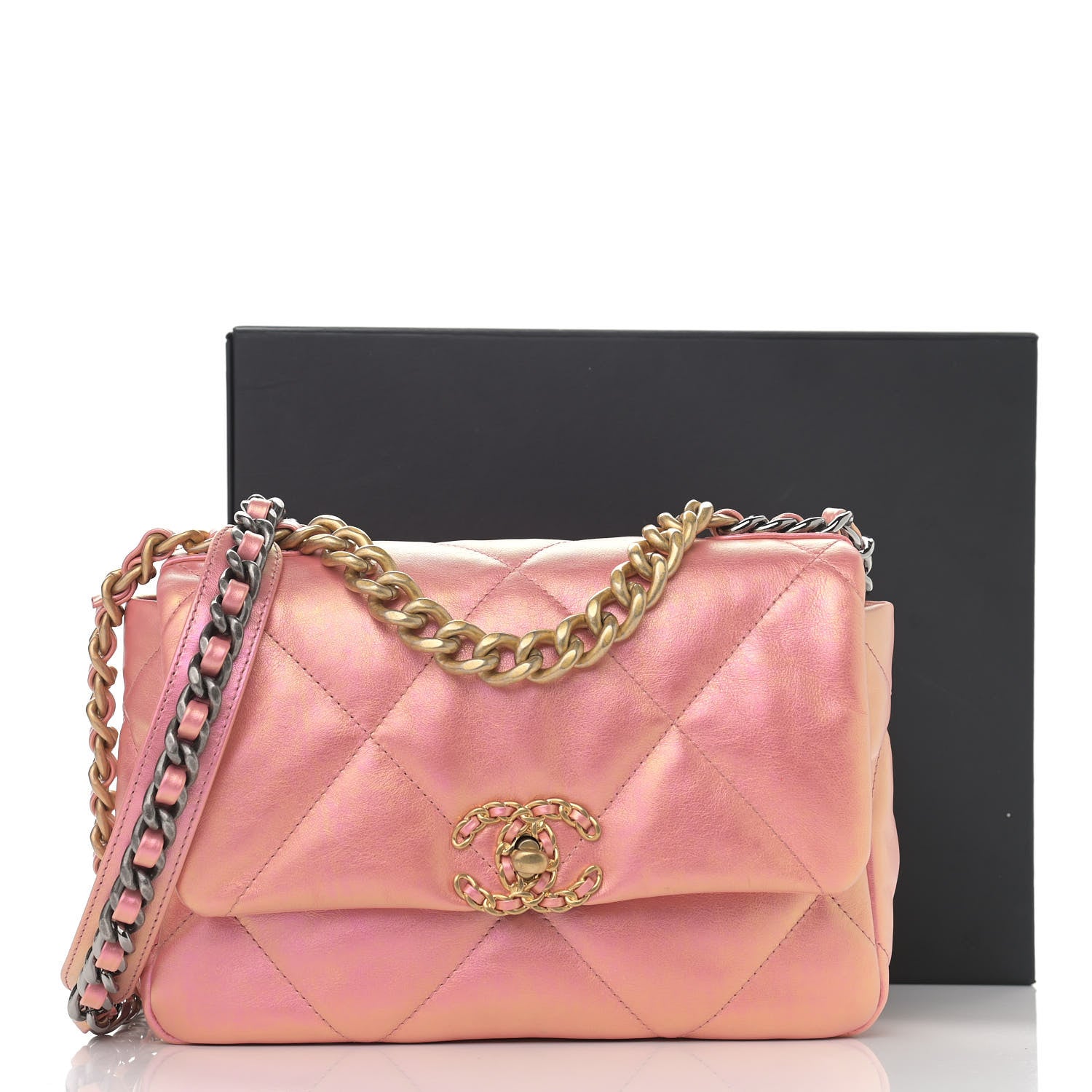 Chanel Iridescent Calfskin Quilted Medium Chanel 19 Flap Pink 11 of 11