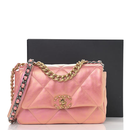 Chanel Iridescent Calfskin Quilted Medium Chanel 19 Flap Pink 11 of 11