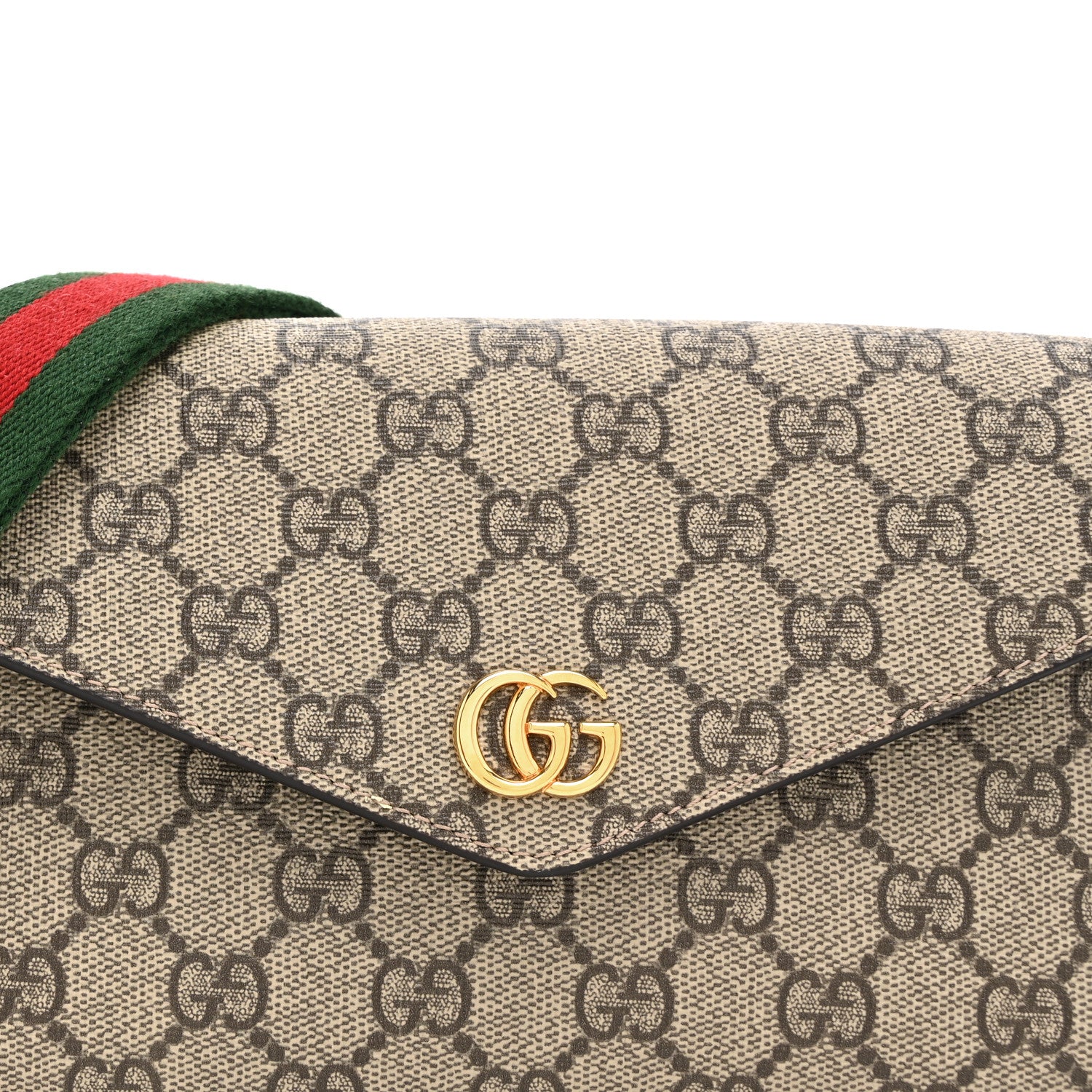 Gucci GG Supreme Monogram Textured Dollar Calfskin Web Mini Ophidia Envelope Shoulder Bag Beige Ebony 8 of 10