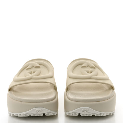 Gucci Soft Rubber Womens Interlocking G Platform 42mm Slide Sandals 36 Off White 2 of 8
