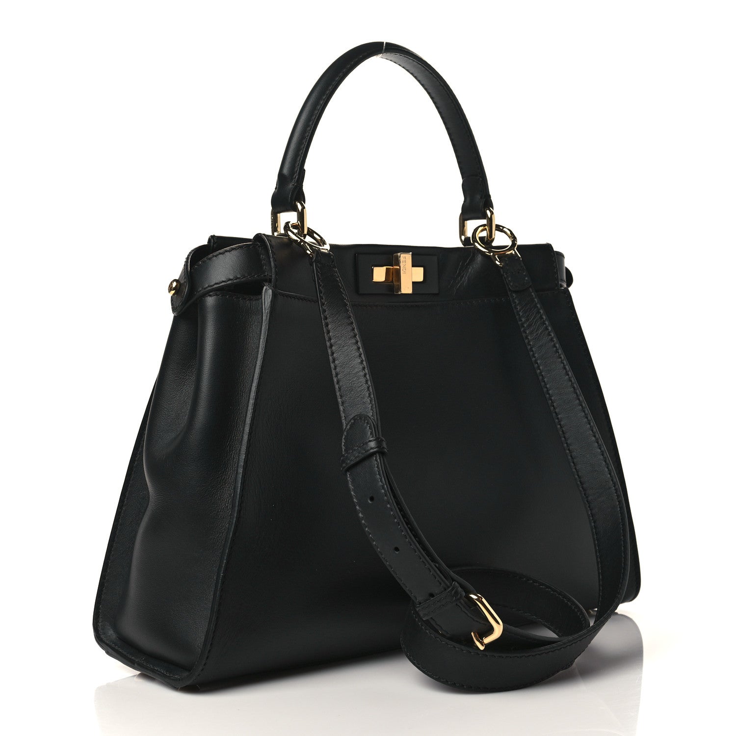 Fendi Vitello Seta Shiny Nappa Medium Peekaboo Iconic Satchel Black 3 of 10