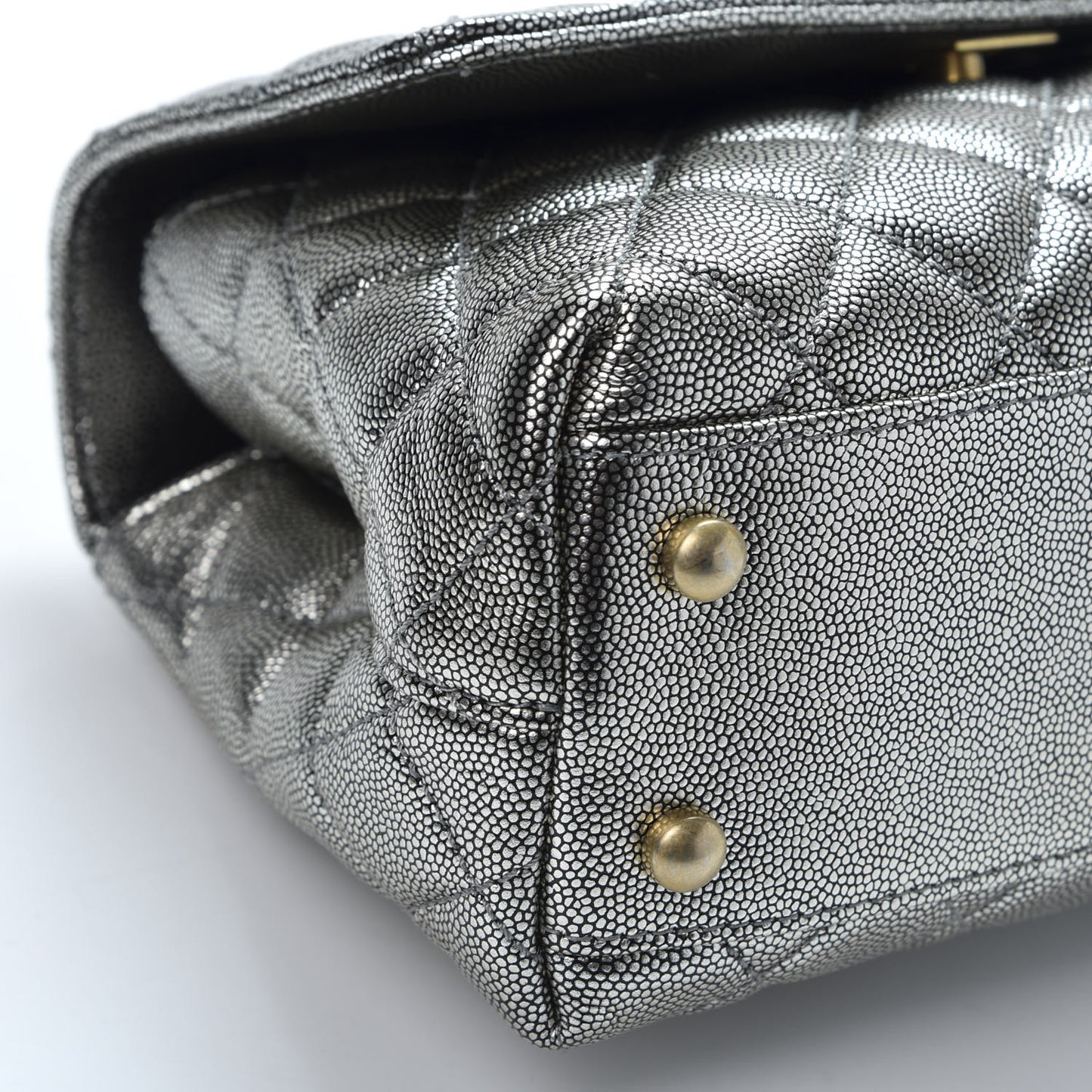 Metallic Caviar Quilted Mini Coco Handle Flap Silver