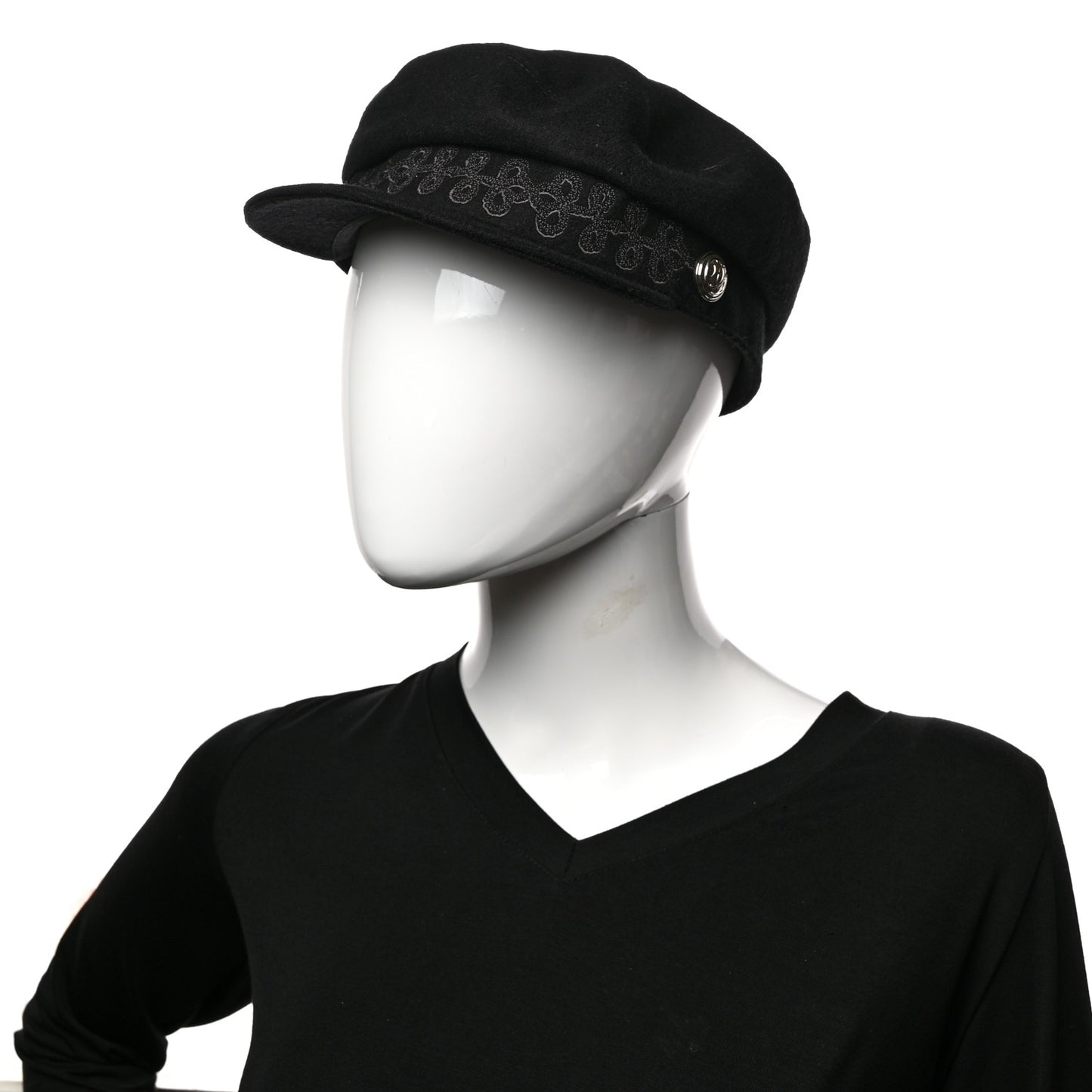 Wool Flannel Embroidered Womens Cabourg En Finesse Cap 57 Black