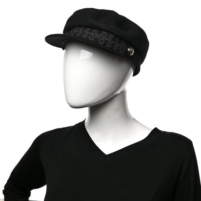 Hermes Wool Flannel Embroidered Womens Cabourg En Finesse Cap 57 Black 2 of 9