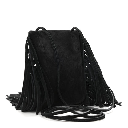Saint Laurent Suede Fringe Toy Monogram Anita Crossbody Bag Black 3 of 11