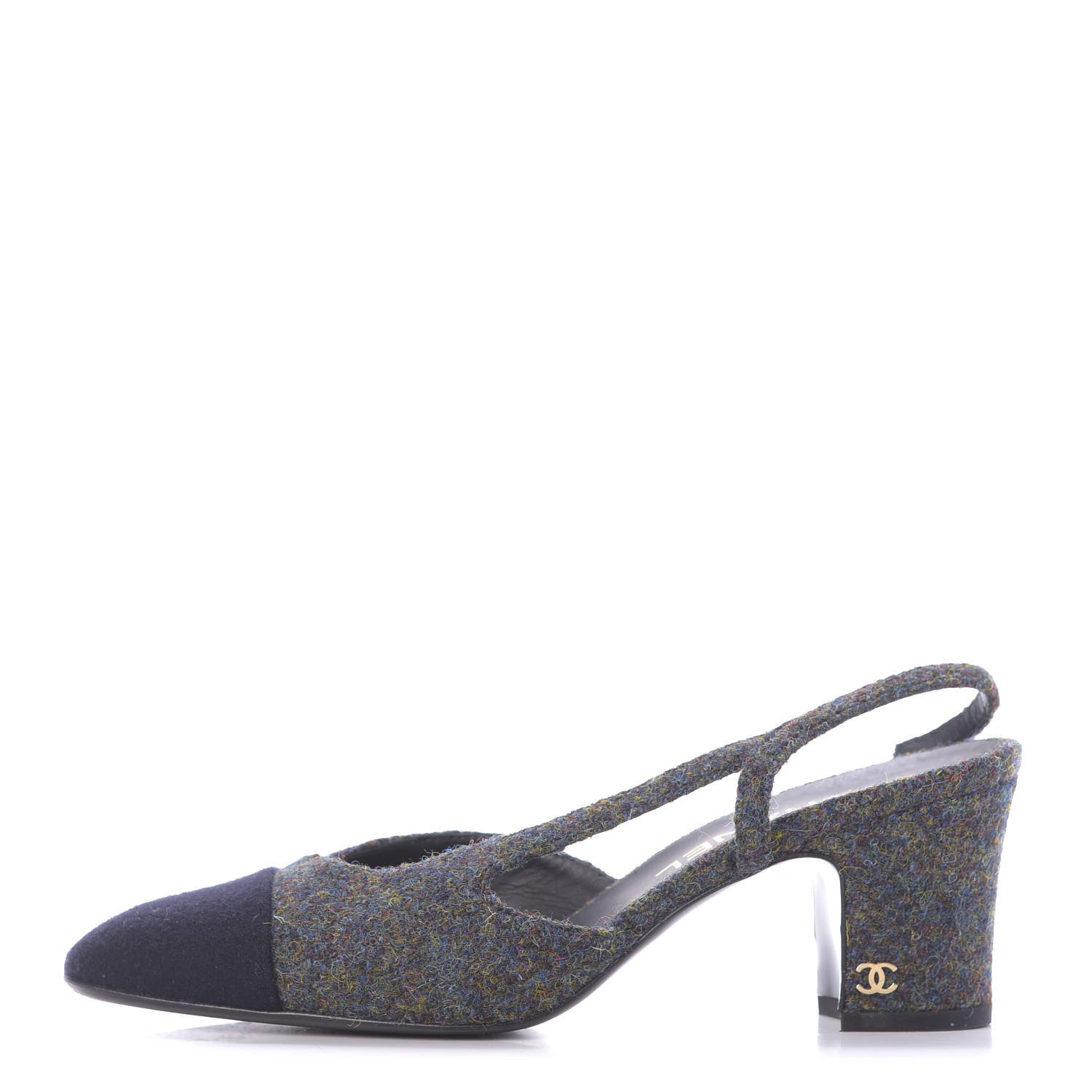 Chanel Wool Cap Toe CC Slingback Pumps 38 Black Dark Grey 1 of 13