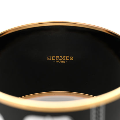 Hermes Enamel Printed Harnais Des Presidents Extra Wide Bracelet 62 Black 4 of 6
