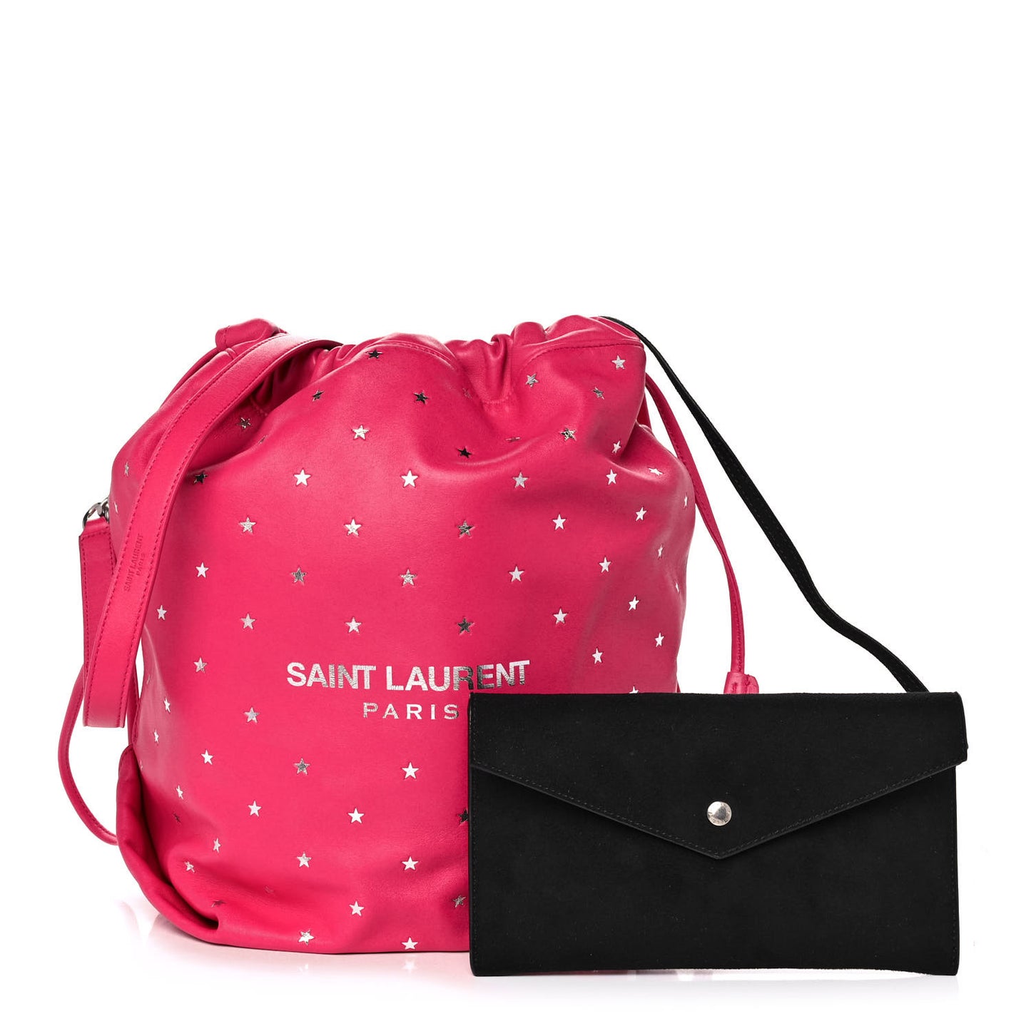 Lambskin Star Printed Teddy Drawstring Bag Fuchsia