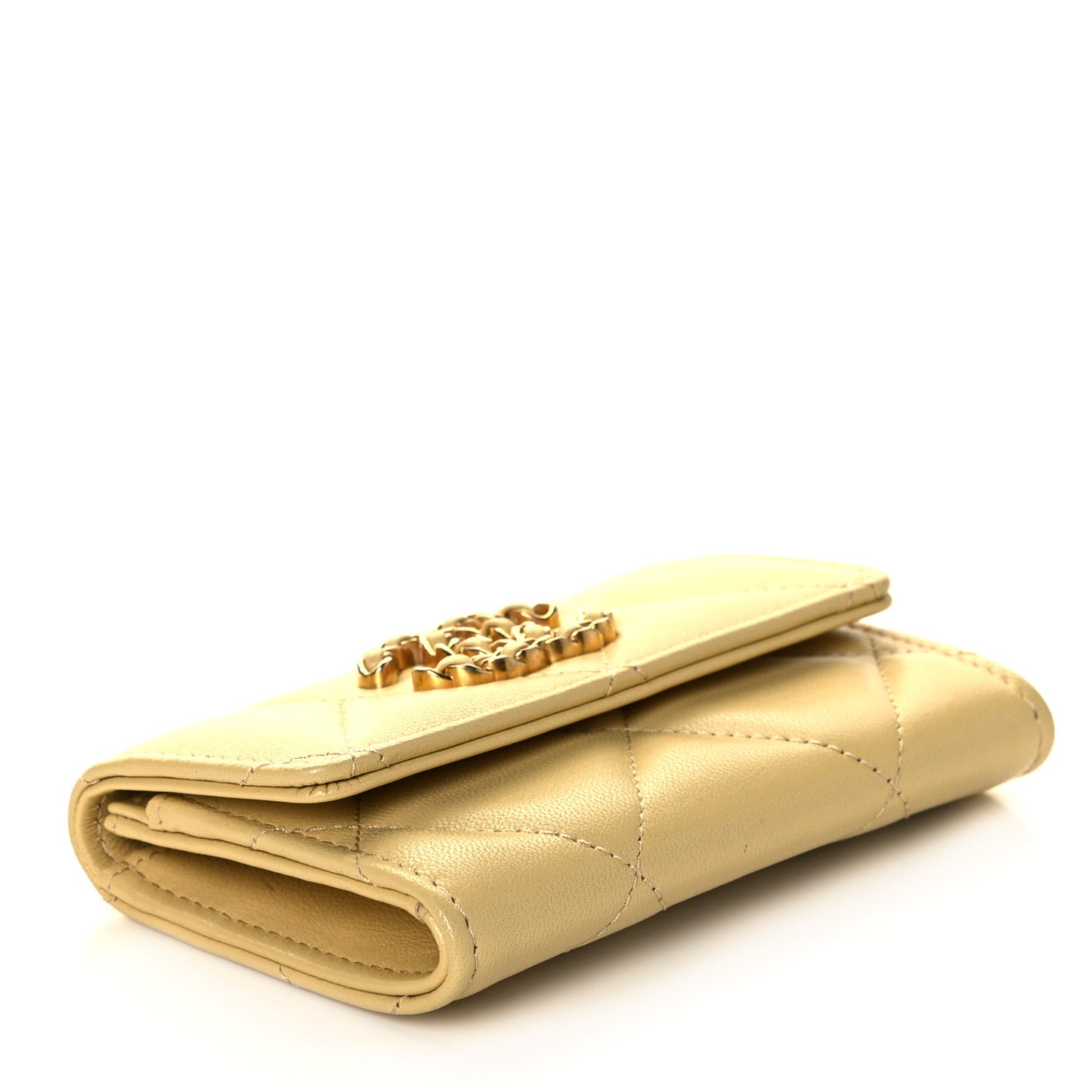 Lambskin Quilted Chanel 19 Flap Card Holder Yellow