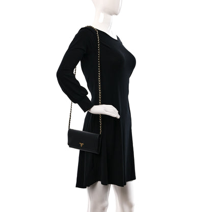 Prada Saffiano Metal Oro Chain Wallet Black 2 of 10