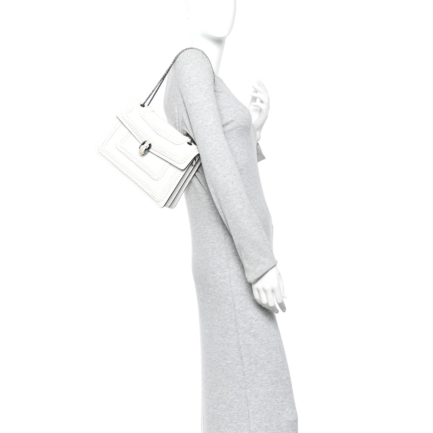 Bulgari Calfskin Woven Chain Serpenti Forever Crossbody Bag White 2 of 15