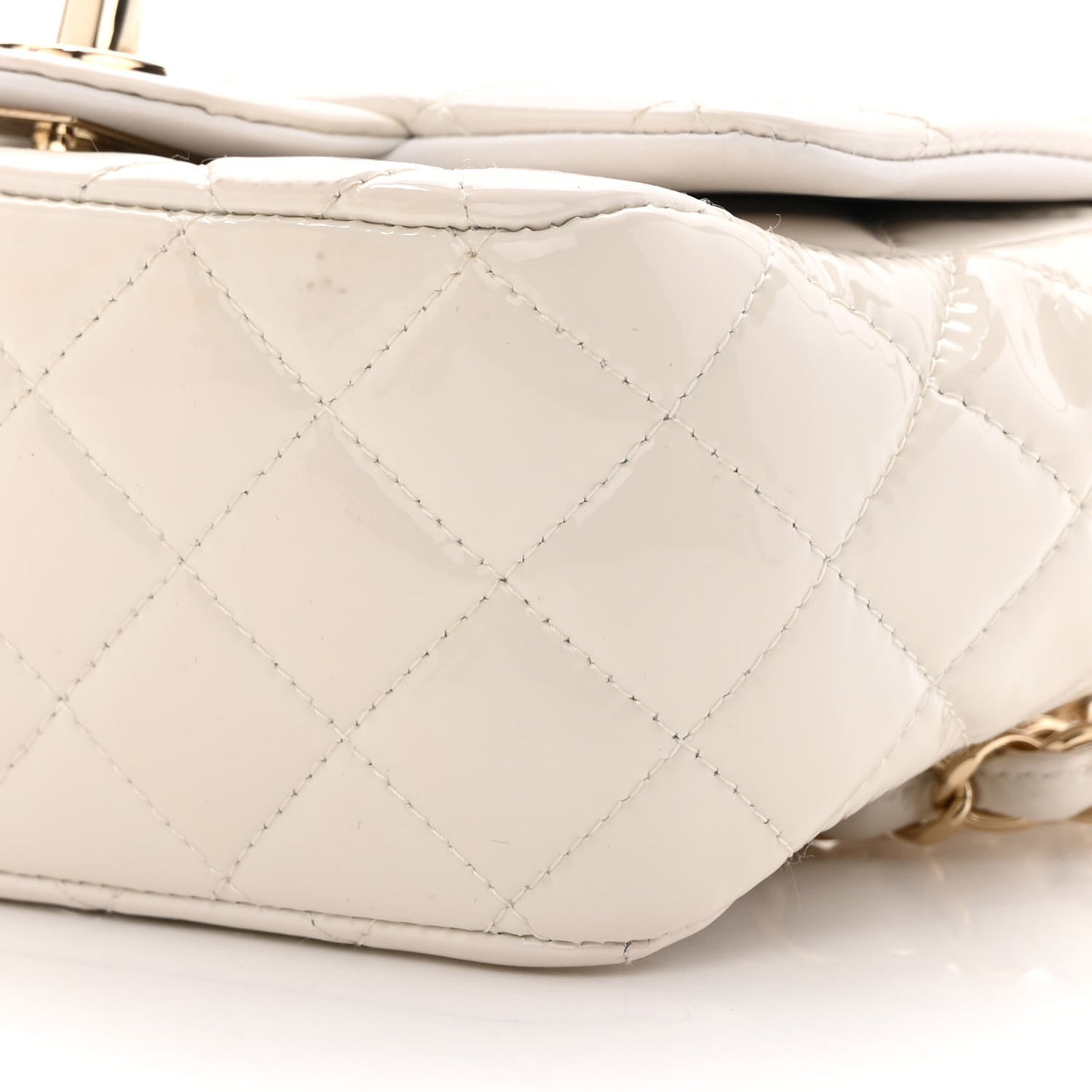 Patent Quilted Mini Square Flap White
