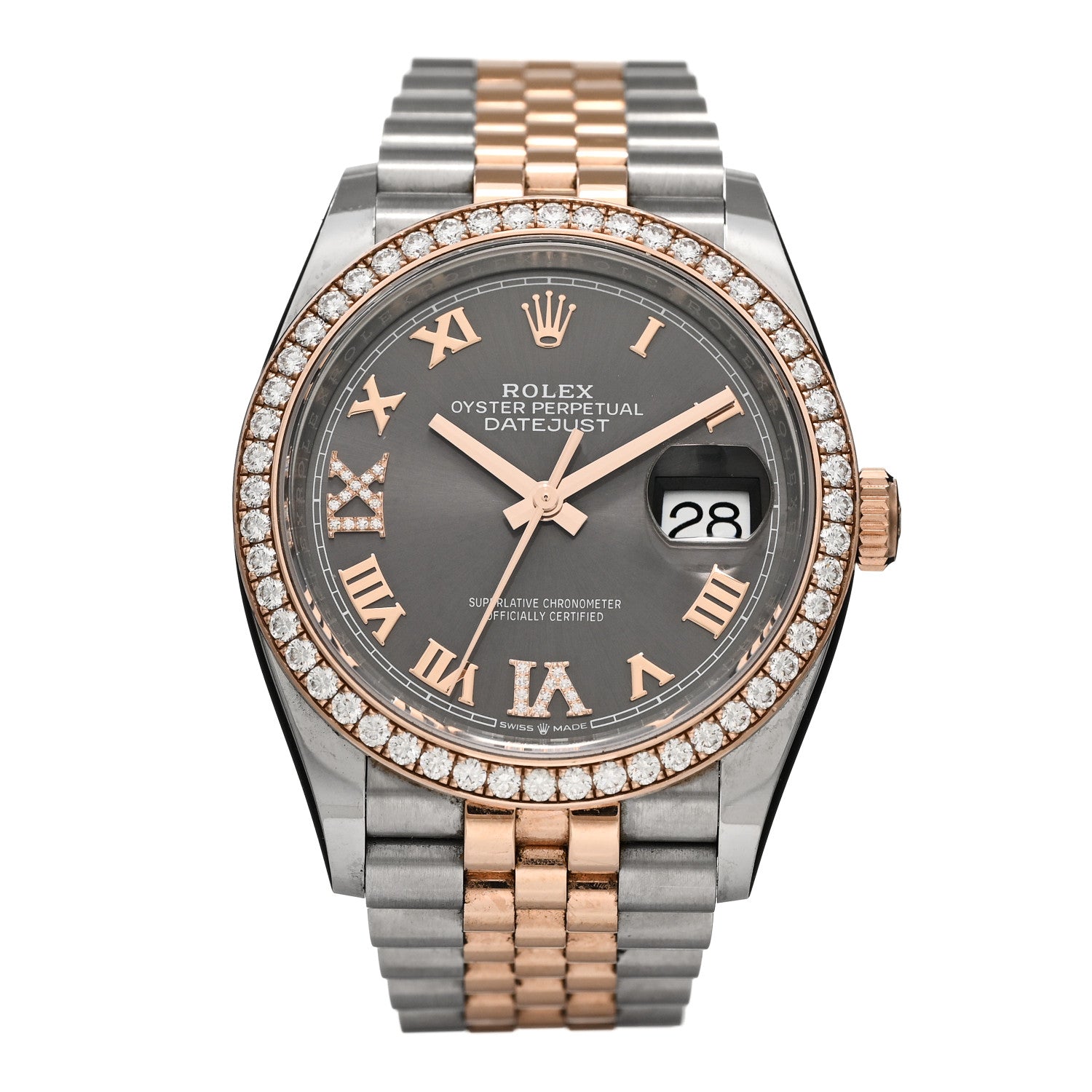 Rolex Stainless Steel 18K Everose Gold Diamond 36mm Oyster Perpetual Datejust Watch Rhodium Roman 126281RBR 1 of 5