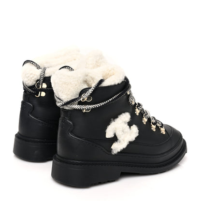 Chanel Calfskin Shearling CC Lace Up Boots 36 Black 4 of 6