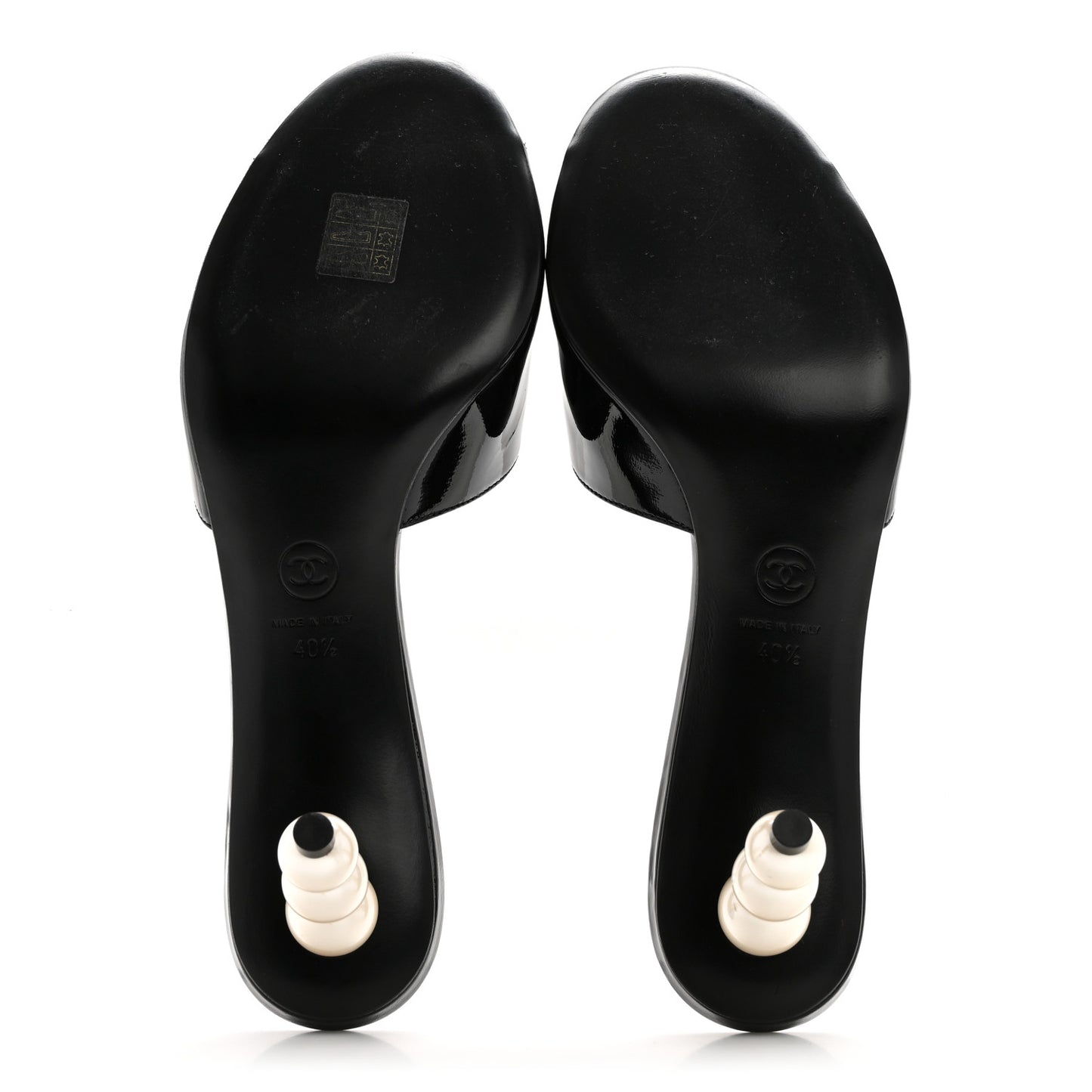 Patent Lambskin Pearl Mules 40.5 Black