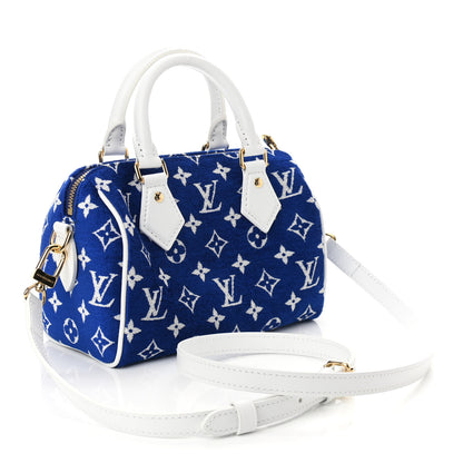 Louis Vuitton Jacquard Velvet Monogram LV Match Speedy Bandouliere 20 Blue 3 of 9
