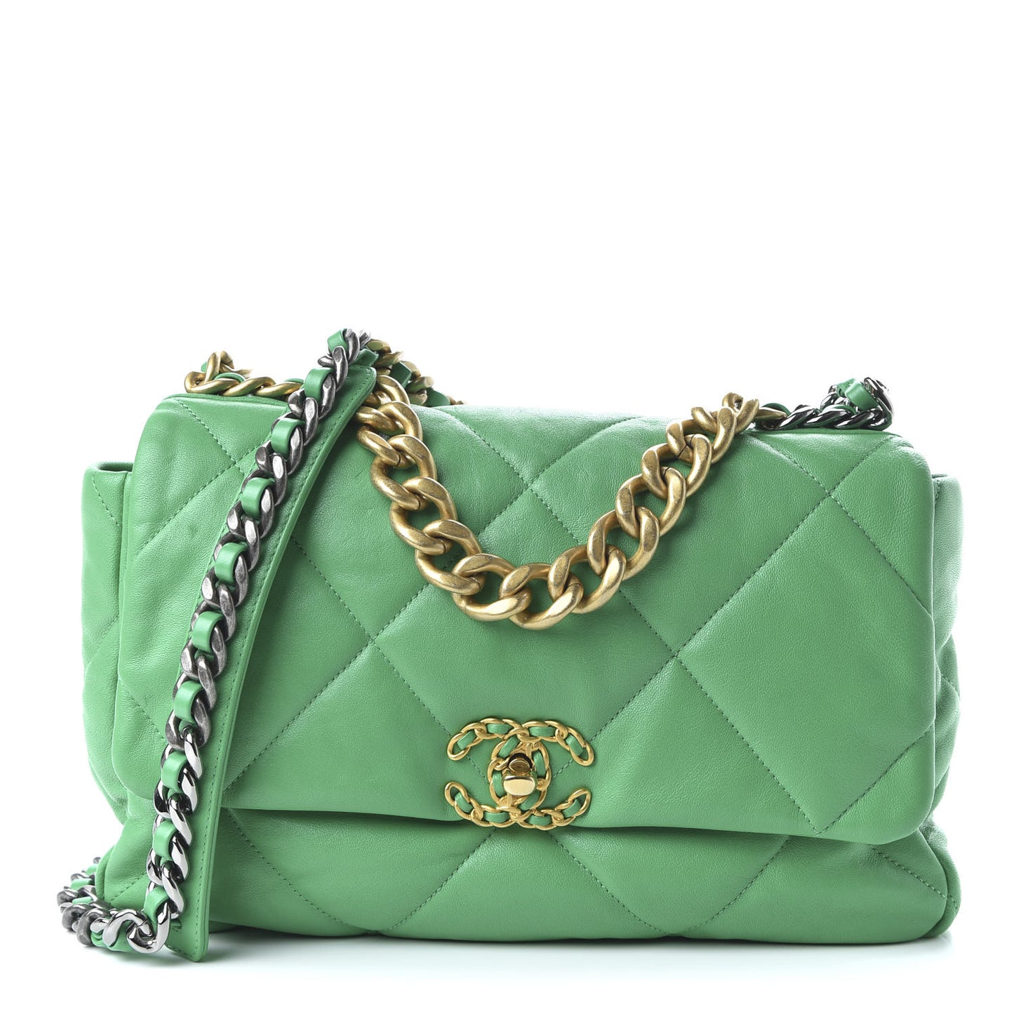Goatskin Quilted Large 19 Flap Green