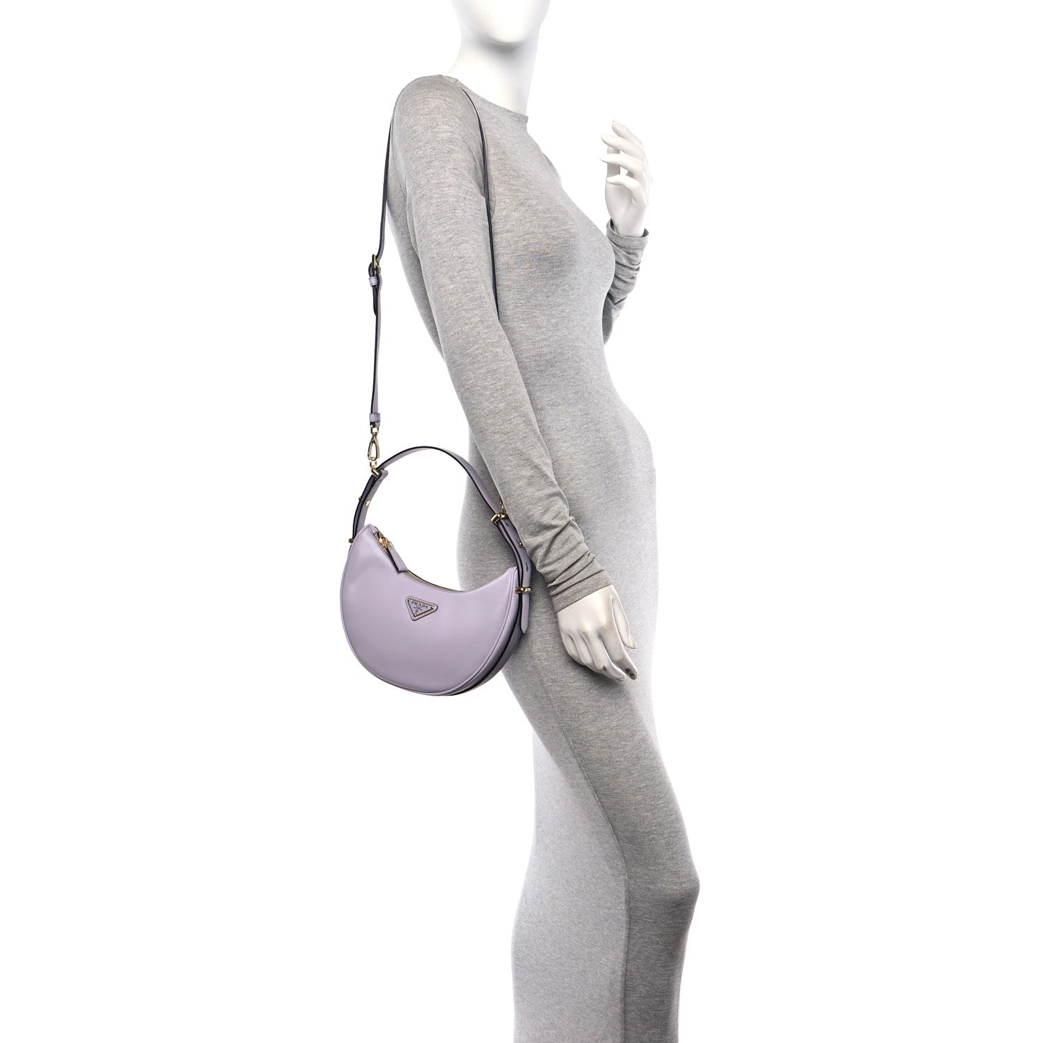 Prada Soft Calfskin Arque Shoulder Bag Glicine 2 of 9