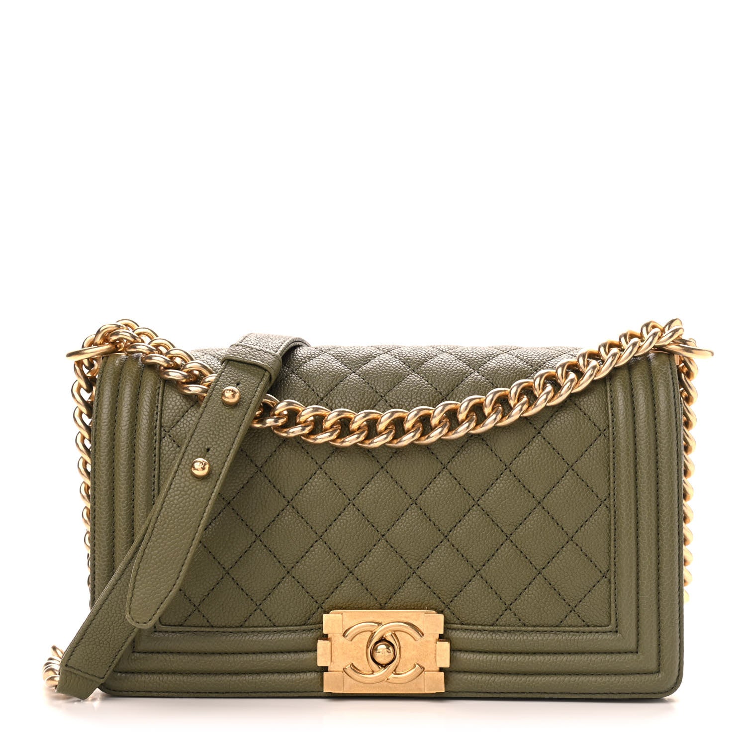 Chanel Caviar Quilted Medium Boy Flap Khaki 1 of 8