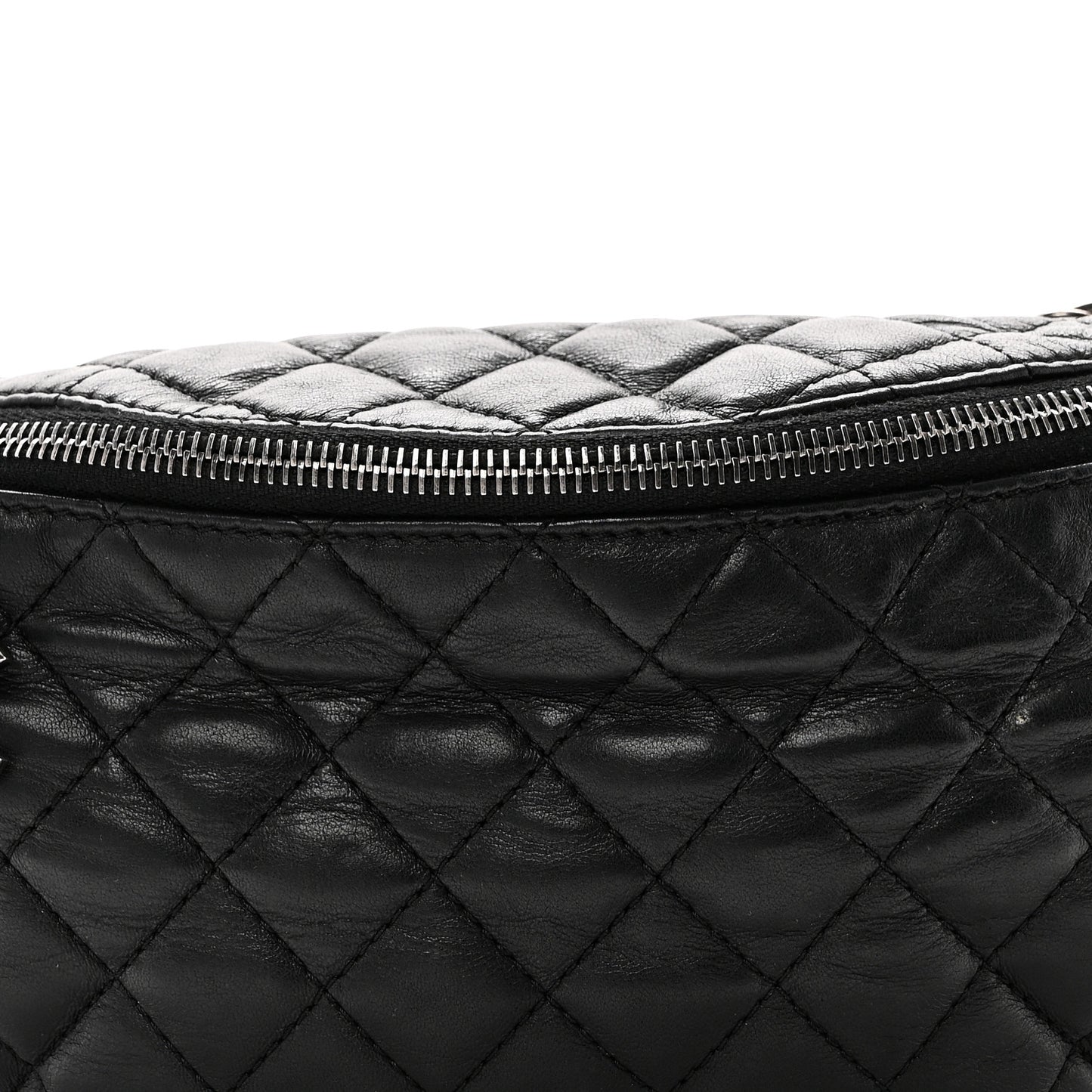 Lambskin Quilted Banane Waist Bag Fanny Pack Black