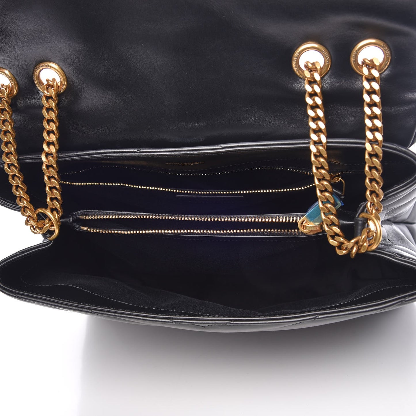 Calfskin Y Quilted Monogram Medium Loulou Chain Satchel Black