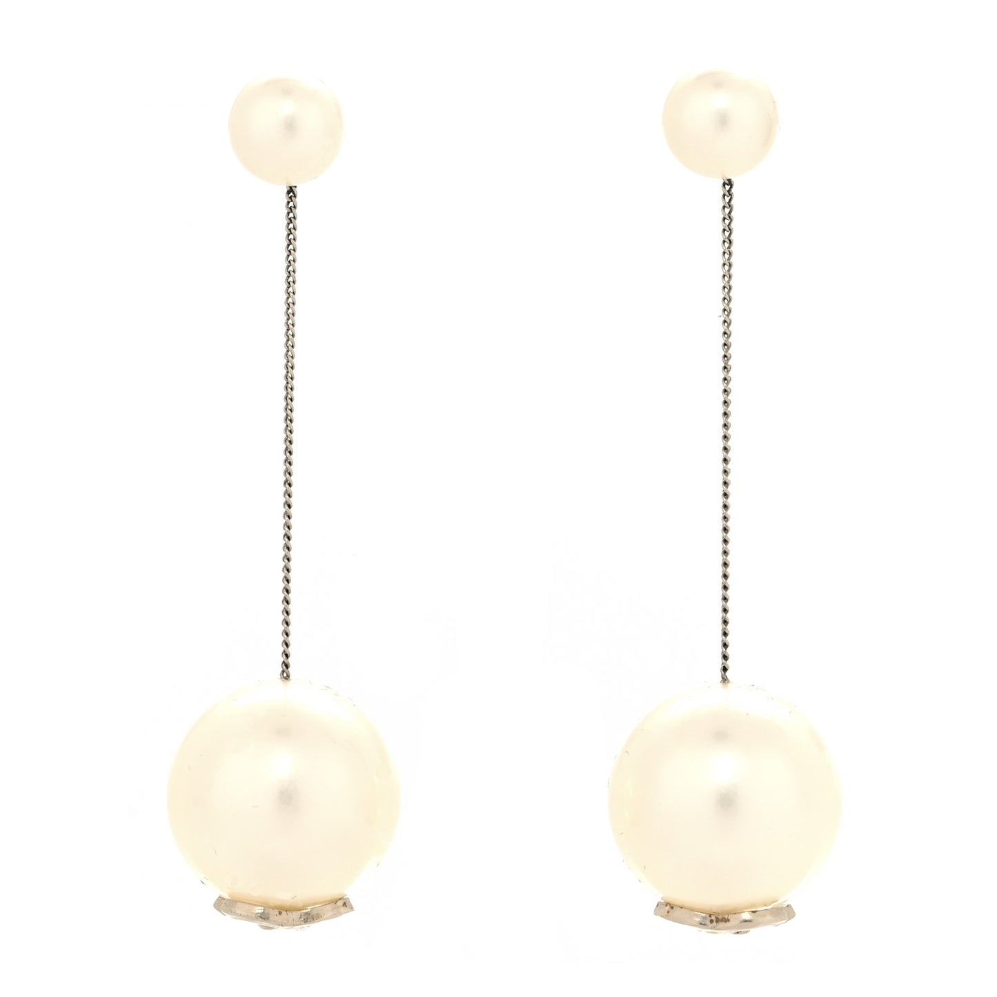 Pearl CC Chain Drop Earrings Gold