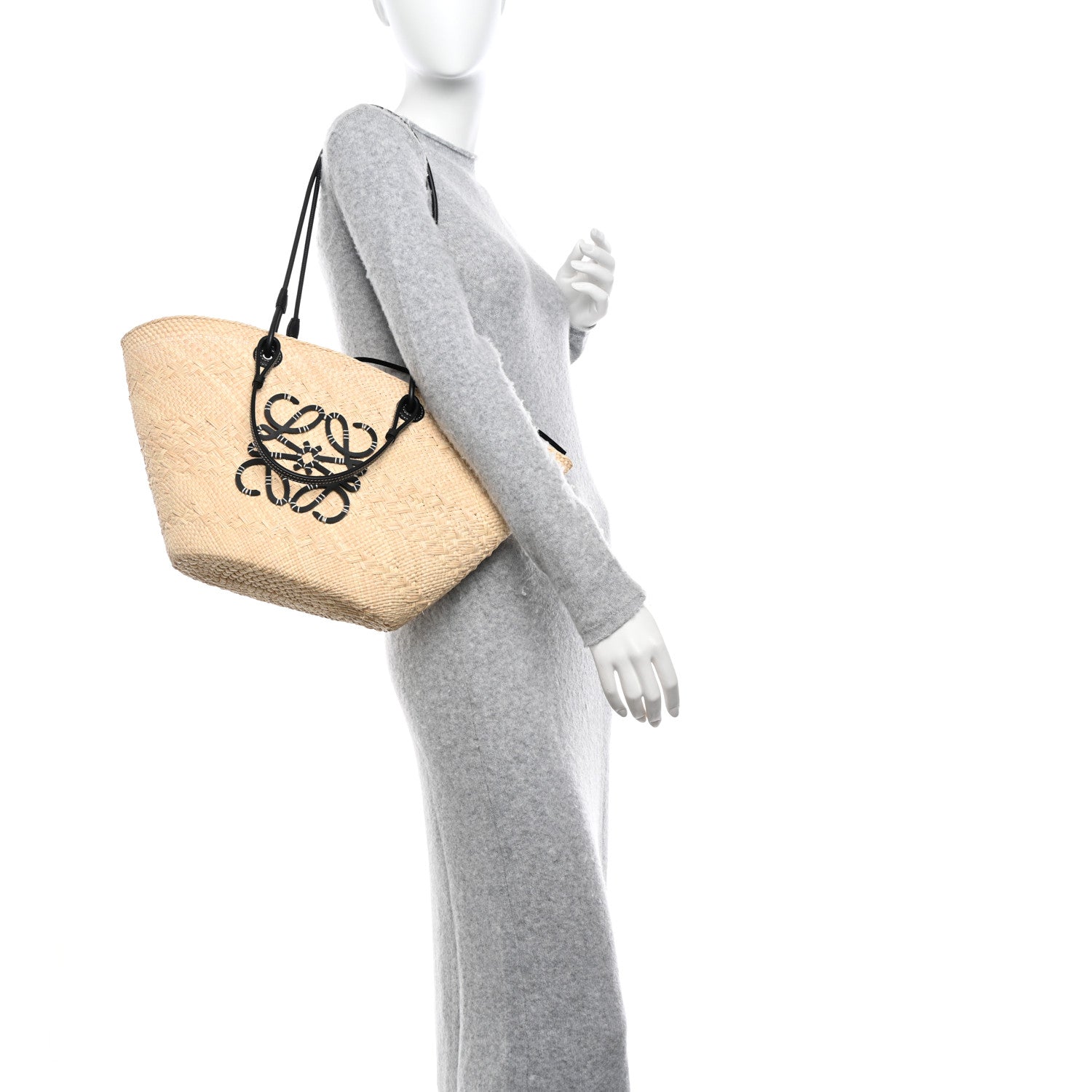 Loewe Iraca Palm Calfskin Medium Anagram Basket Bag Natural Black 2 of 9